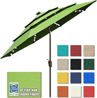 EliteShade USA 10-Year-Non-Fading Solar 9ft 3 Tiers Market Umbrella with 80 LED Lights Patio Umbrellas Outdoor Table with Ventilation,Macaw Green