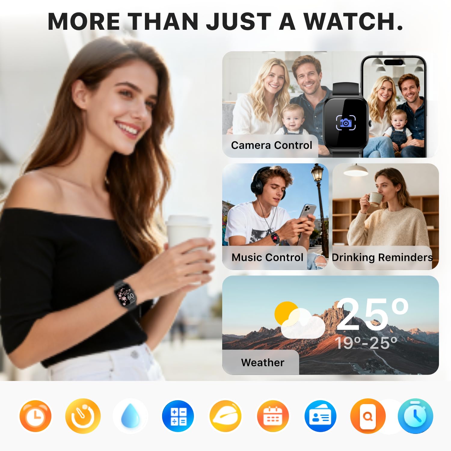 Smart Watch for Women Men - Answer/Make Call, Fitness Tracker Smartwatch for Android iPhone Compatible, Sleep Female Cycle, 120+ Sports Modes Step Counter (Midnight Black, 2 Straps) — view 8
