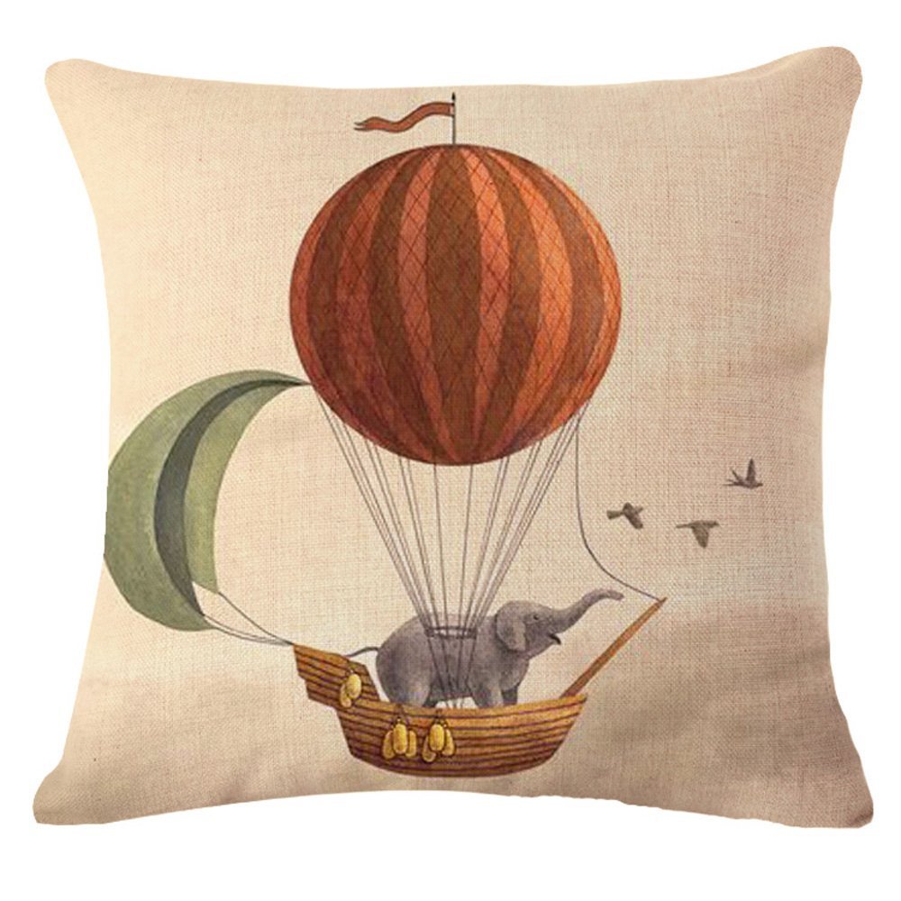 JSaleStore Hot Air Balloon Elephants Decorative Throw Pillow Case Cushion Cover