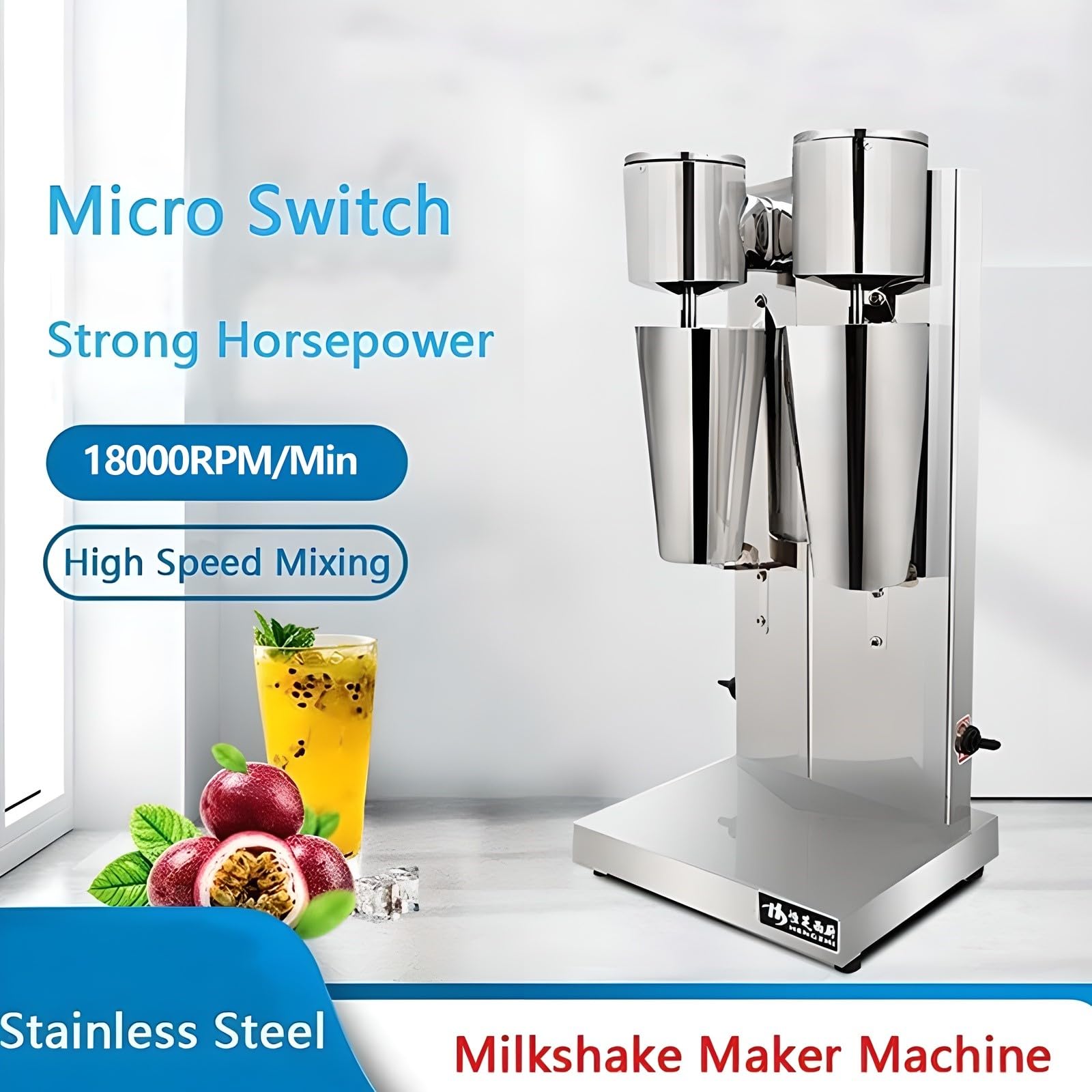 Machine À Milkshakes Professionnelle, Mixeur Électrique 180 W avec 2 Vitesses Réglables Et 2 Tasses en Acier Inoxydable, Facile À Nettoyer, pour Préparer des Milkshakes Cocktails, Fraises Et Cafés