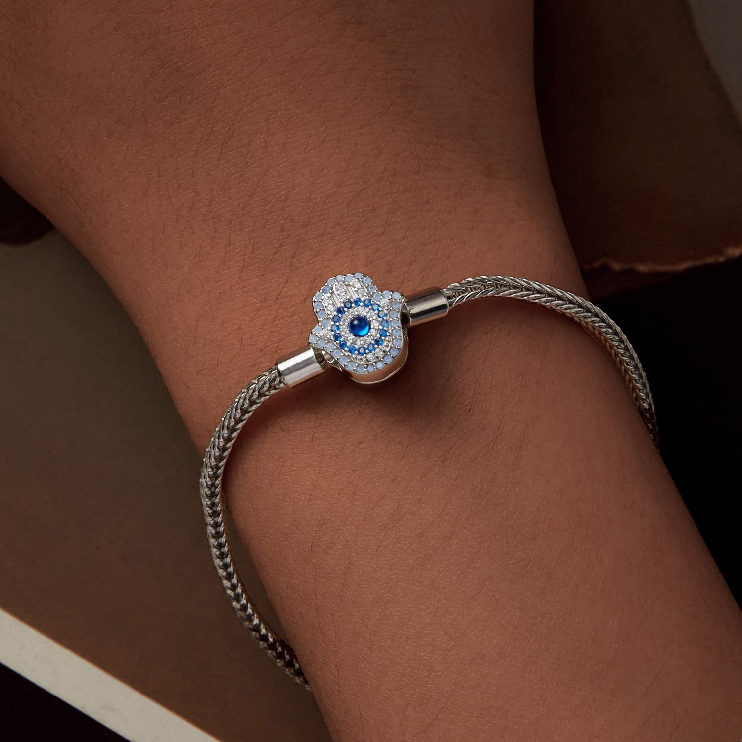 NewL Pulsera con dije de ojo turco para la suerte con colgante de plata de la mano de Fátima