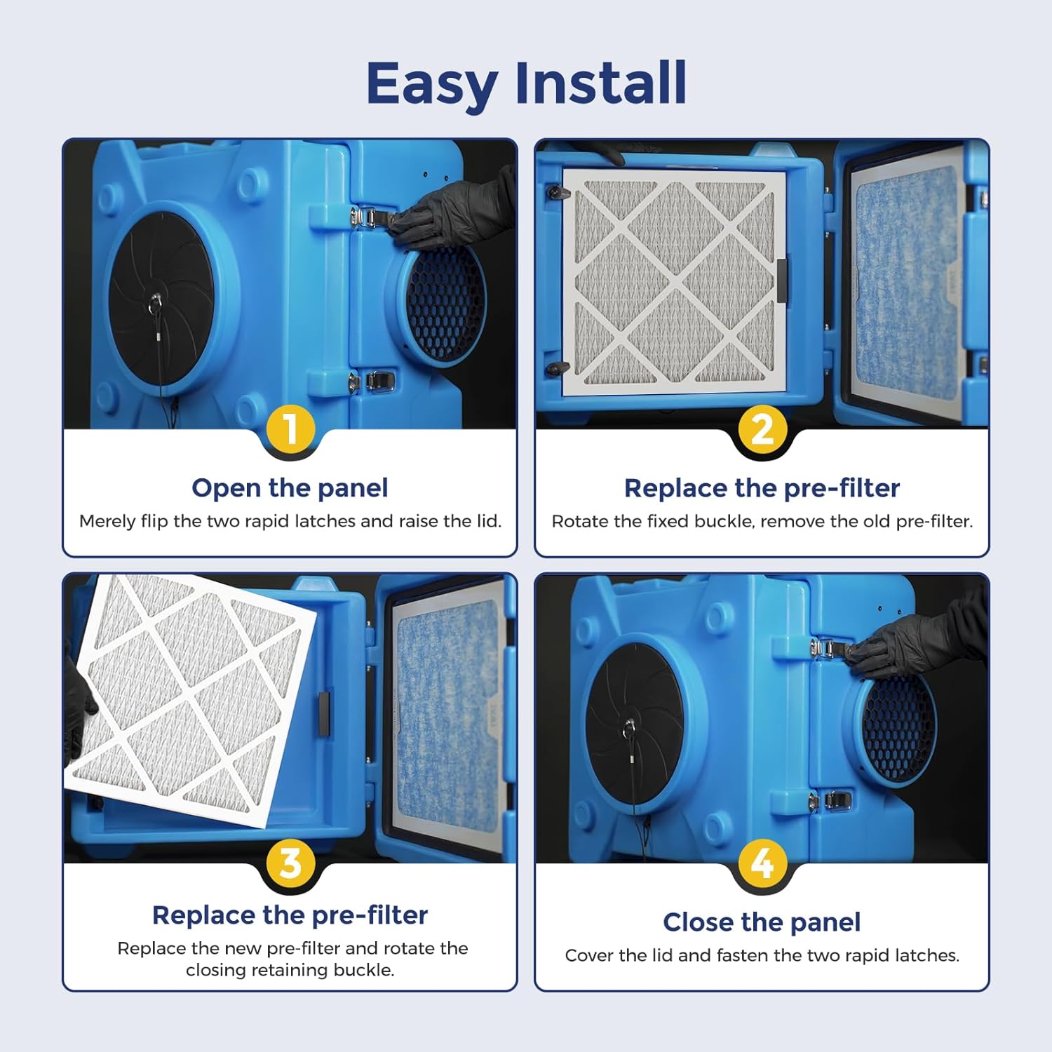 HEPA 500 Air Scrubber Filter Compatible with Mounto AF500 Drieaz HEPA 500 BlueDri AS550, 16x16x1" Pre-Filter 5 Pack, Easy Install Shield Small Dust Particles for Months - Image 6