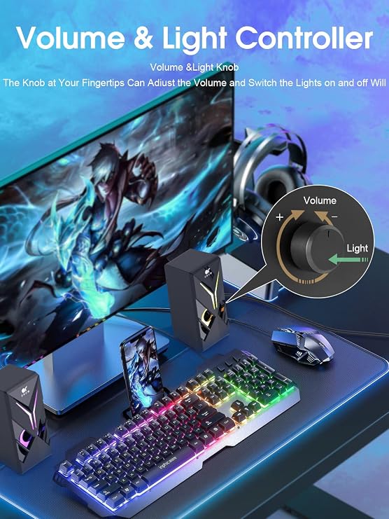OR O R O W OROW Computer Speakers, Desktop Speakers with Various Colorful LED, 10W Gaming Speakers with Volume Control,RGB Computer Speakers for Monitor/Laptop