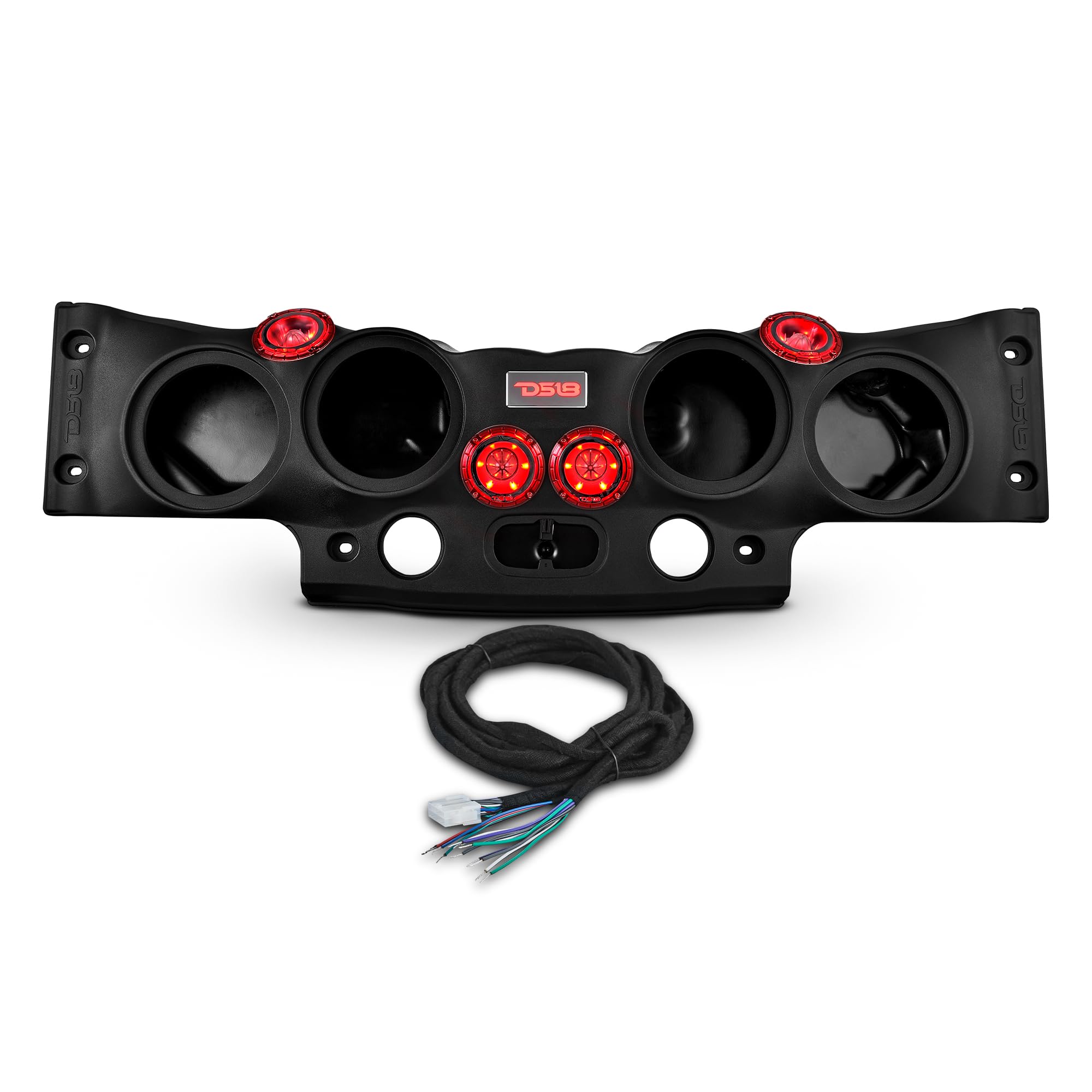 DS18 JK-SBAR.HT Sound Bar Compatible with Jeep JK/JKU Overhead Soundbar System Fits 4X 8 Speakers (Not Included) 4X RGB Tweeters and 2X Compression Drivers, Harness Included Easy Installation (Black)