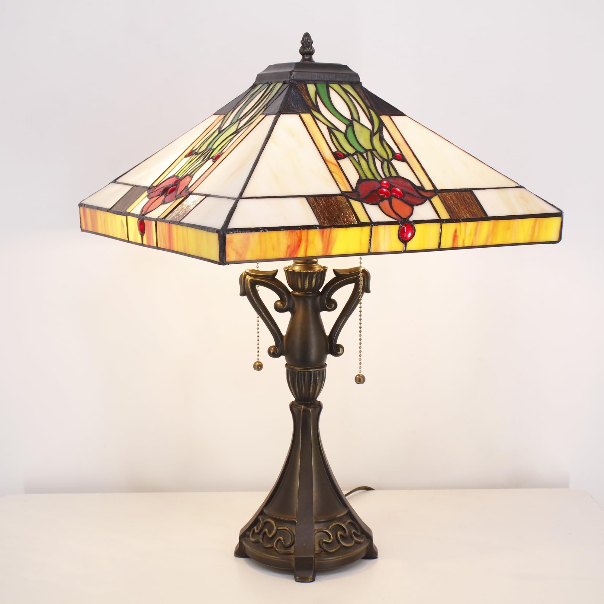 AVIVADIRECT Tiffany Table Lamp Stained Glass Tulip Flower Square