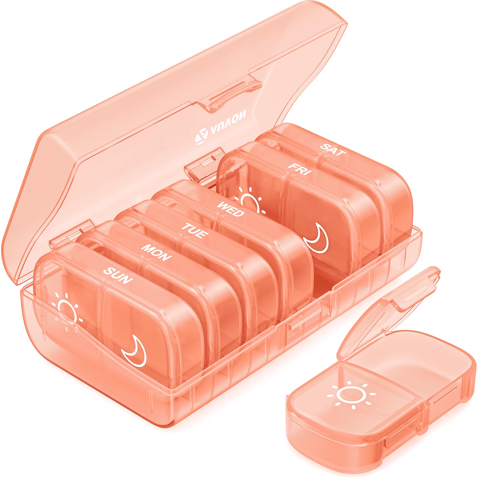 AUVON XL Weekly Pill Organizer 2 Times a Day, Pill Box 7 Day with One-Side Large Openings for Easy to Use, Watermelon Red AM PM Pill Case for