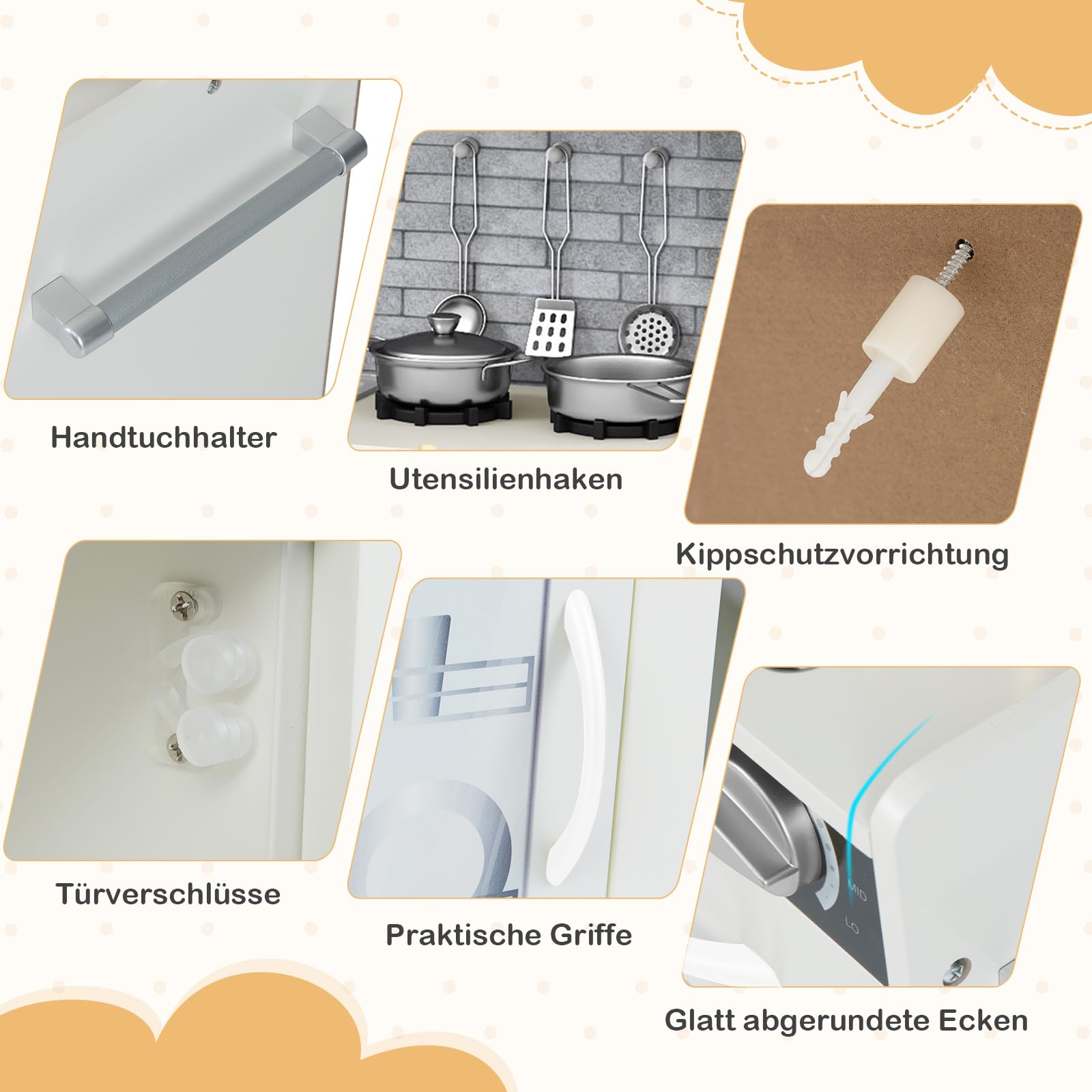 COSTWAY Kuchnia dziecięca z akcesoriami, kuchnia do zabawy, drewniana z tablicą, kuchenką mikrofalową i maszyna do lodów, kuchnia zabawkowa ze zmywarką i piekarnikiem, kuchnia drewniana dla dzieci od