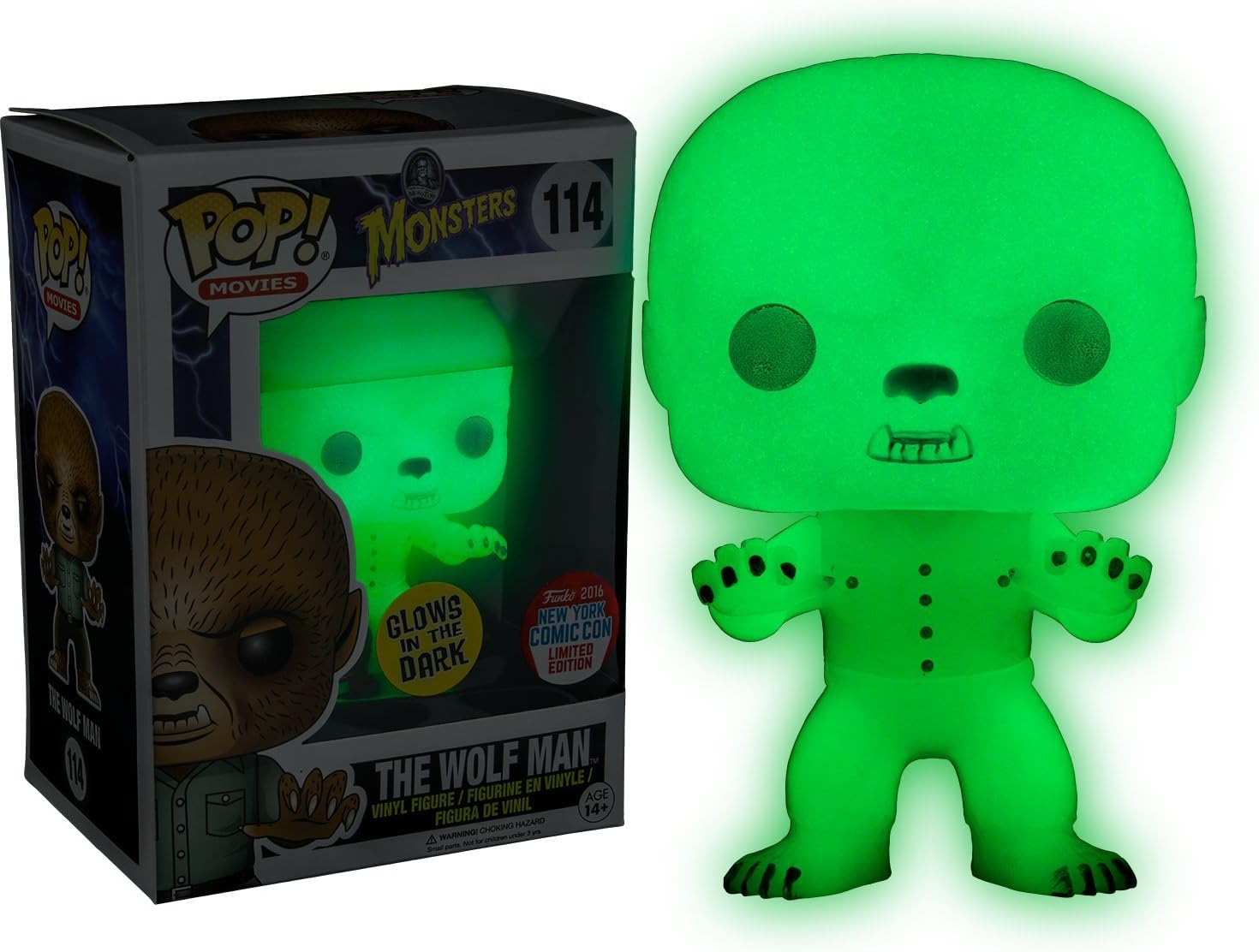 Funko 2016 NYCC Exclusive Pop! Movies Universal Monsters The Wolfman Glow in The Dark Toy Tokyo Limited Edition