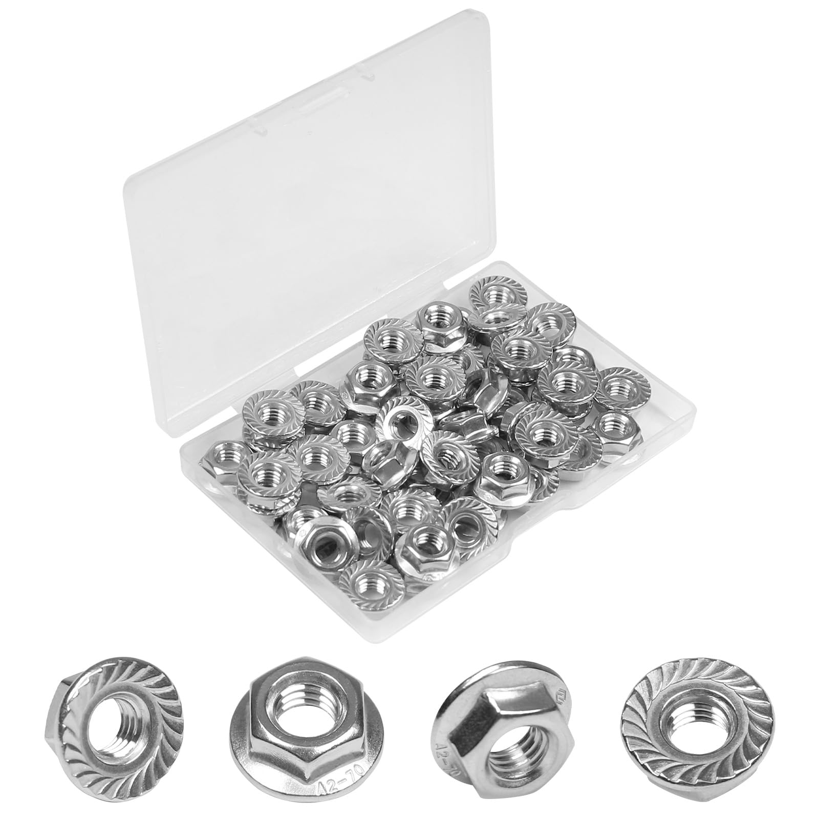Yinpecly 50 Pcs M6 x 1mm Serrated Flange Hex Nuts, M6 Hexagon Flange Nuts,304 Stainless Steel, Metric Hex Lock Nuts, Locknuts Replacement Nut Full
