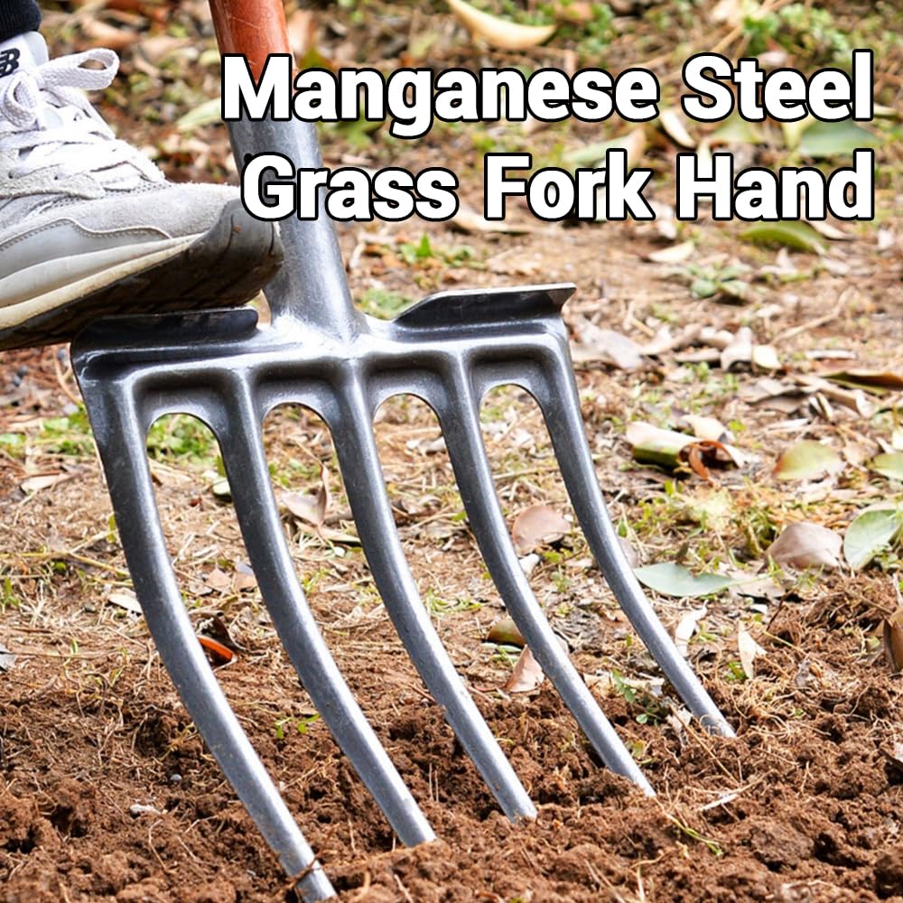 LVPETALIZE Pitch Fork for Gardening,4-Tine Spading Digging Fork,Heavy Duty Garden Fork for Digging,Manure Fork Replacement Head for Spading Fork Needs