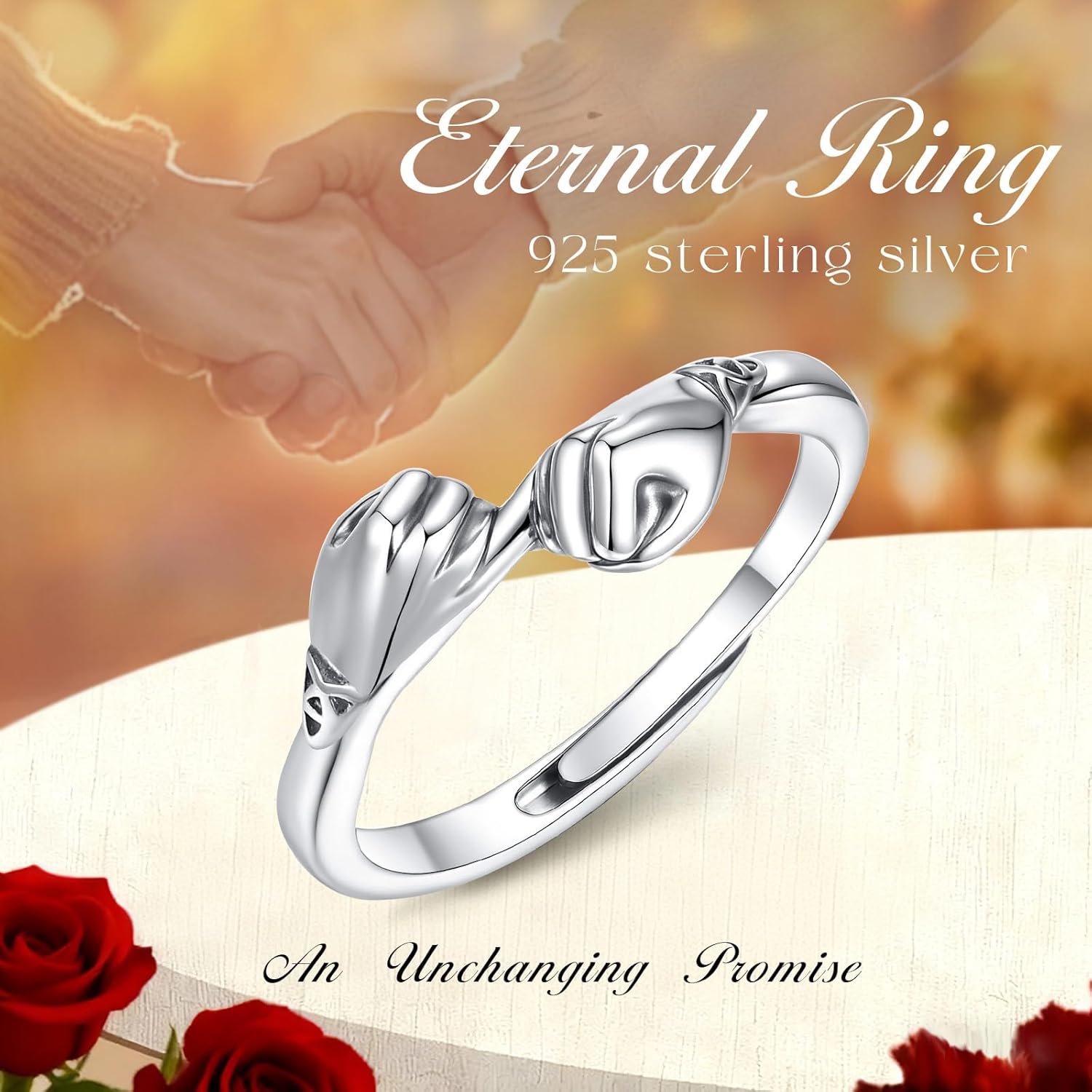 EUDORA Heart Hug Rings Claddagh Ring for Women Men S925 Sterling Silver, 18K Gold-Plated Adjustable Hugging Hands Open Ring Pinky Promise Couples Bands Rings Jewelry Gifts for Women Men - Image 4