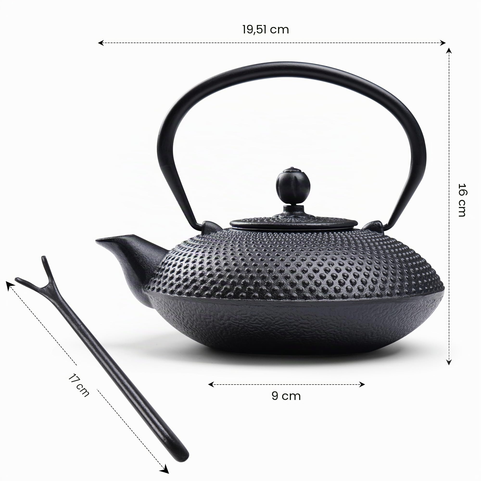 Théière traditionnelle japonaise en fonte - Noire - 800 ml | Design lourd, motif texturé, style asiatique avec intérieur émaillé et passoire à thé en acier inoxydable