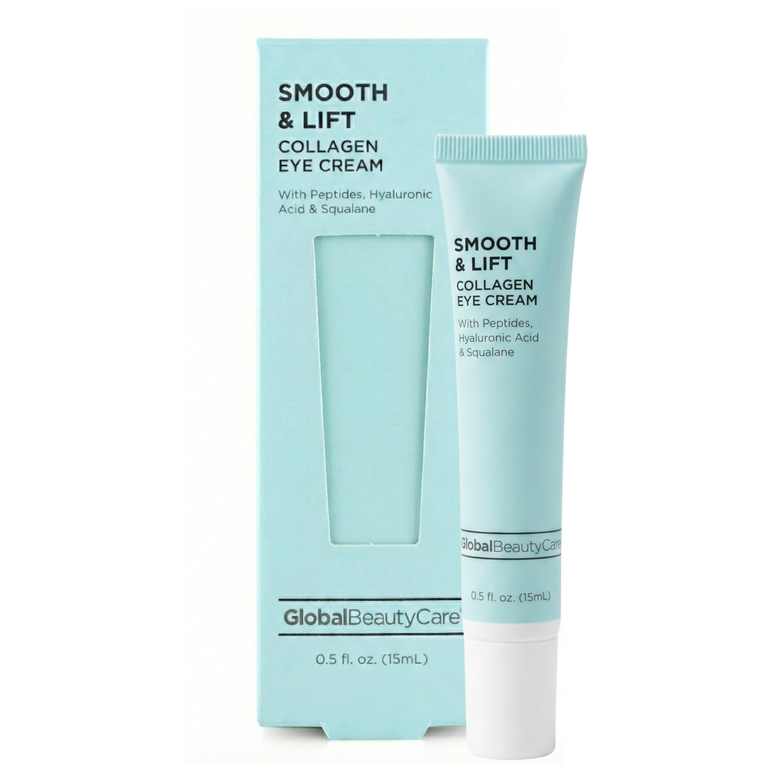 Global Beauty Care Smooth & Lift Collagen - Eye Cream wiith Peptides, Hyaluronic Acid & Squalane, 1-Pack (0.5 fl oz 15ml)