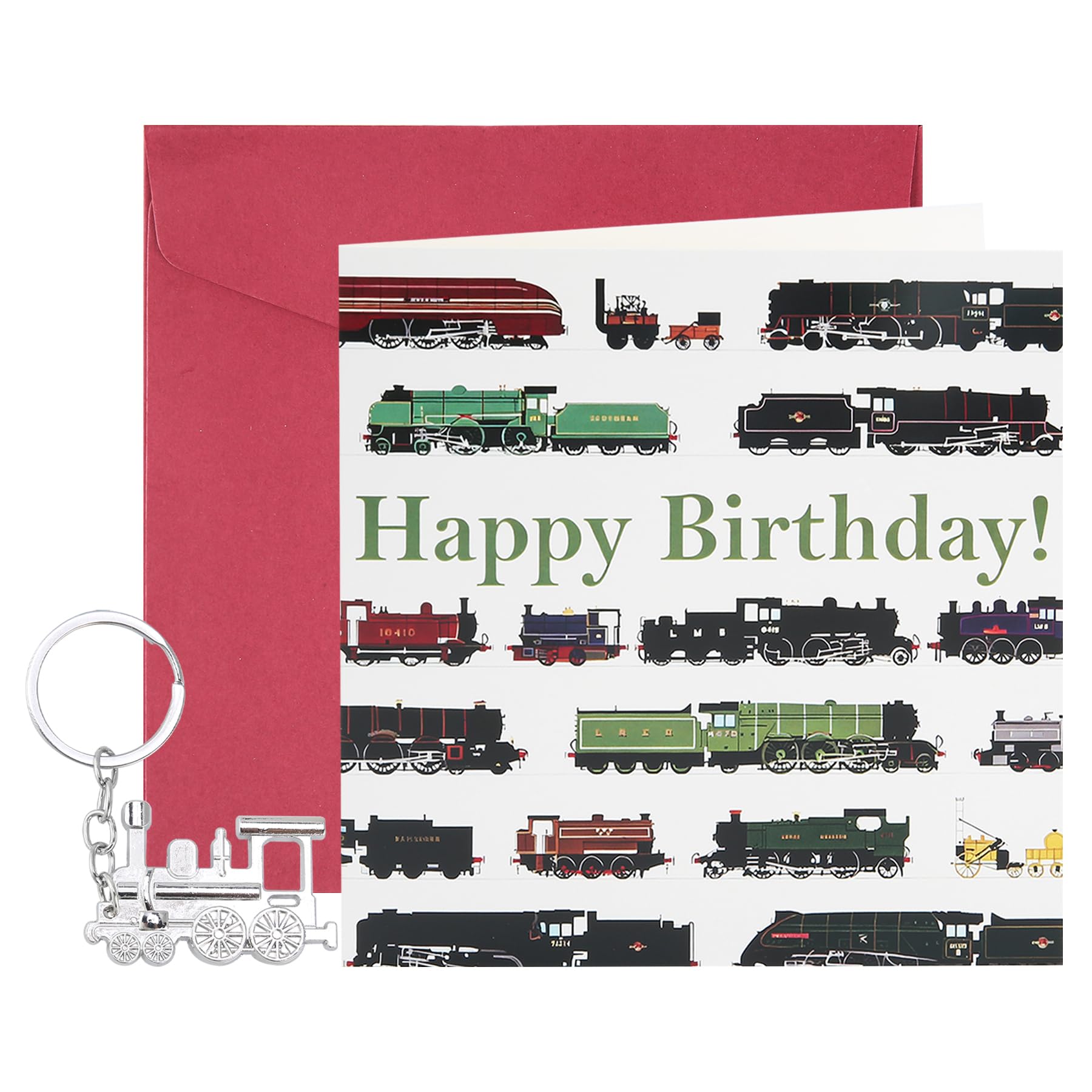 Wasise Train Birthday Card - Train Gifts for Men, Retro Steam Trains Design Card with Envelope and Keychain,Funny Trains Birthday Gift for Lovers Friends Family Colleague, Countryside Vintage Card