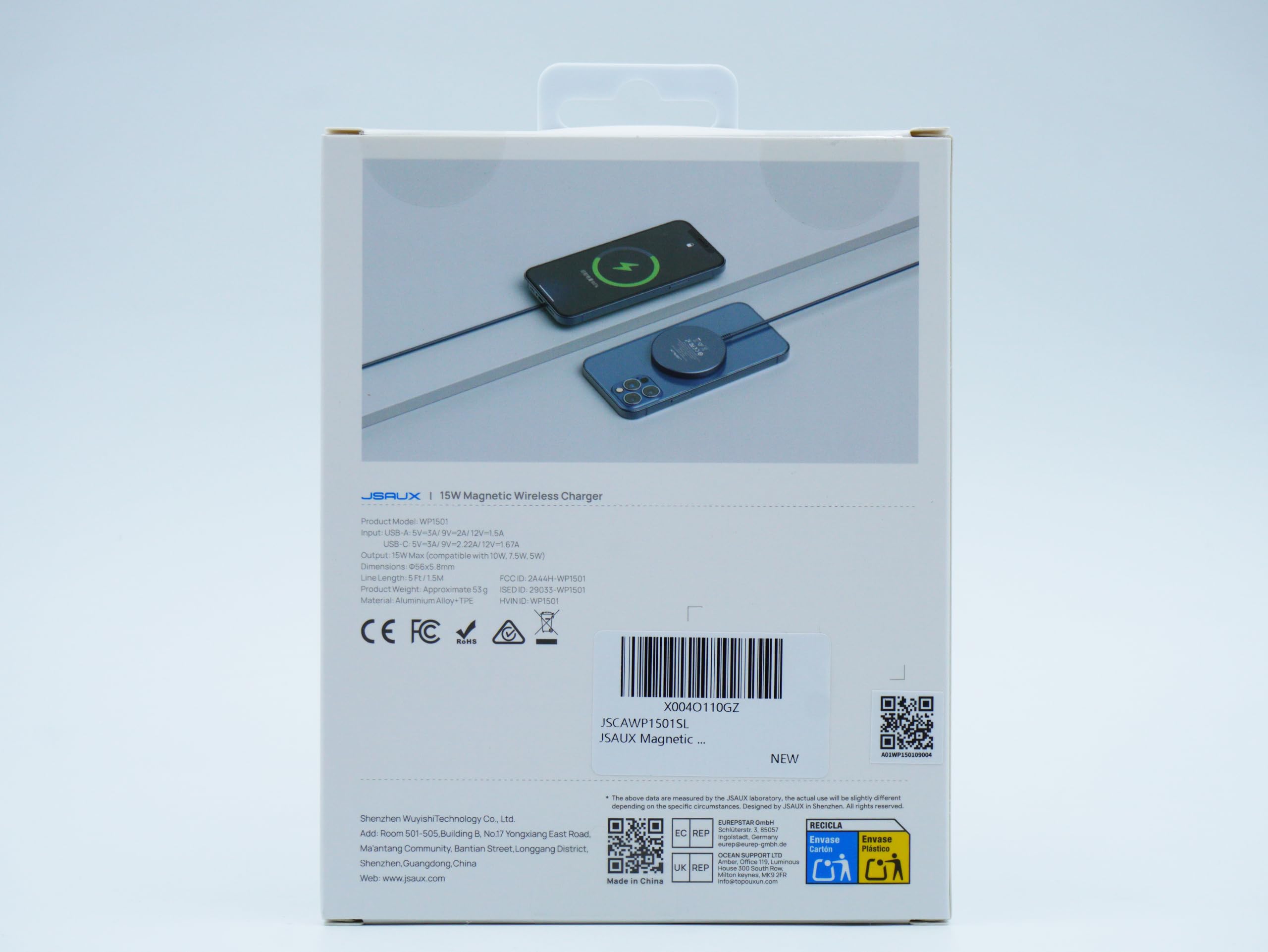 JSAUX 15W Mag-Safe Ładowarka magnetyczna kompatybilna do MagSafe iPhone 14 Plus/iPhone 14 Pro Max/iPhone 13 Pro Max/13 Pro Max/13 Mini/13 Pro/13/12 Mini/12 Pro Max/Airpods Pro Srebrny