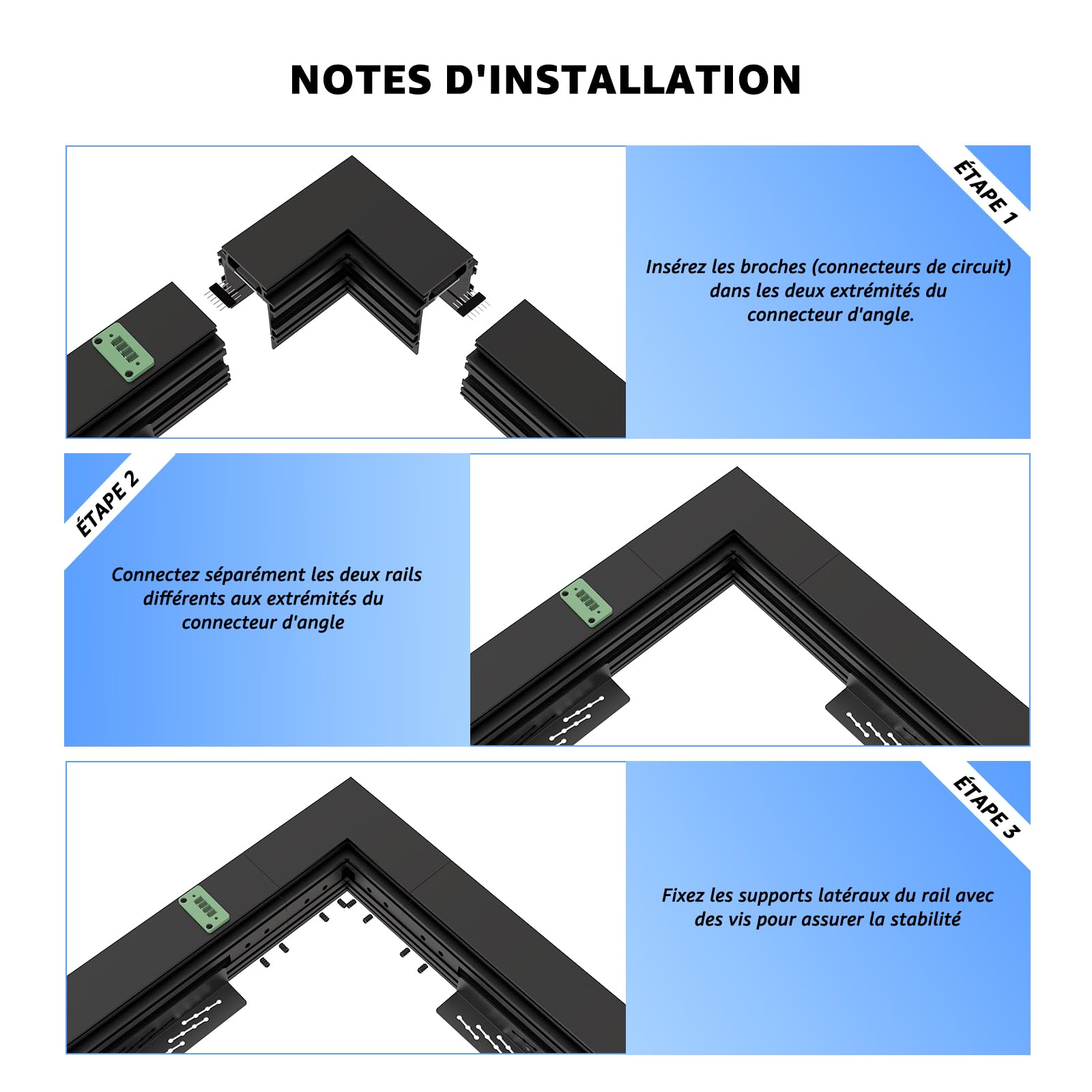 SCON 4-Fils Connecteur d'Angle Noir Horizontal pour Système d'Éclairage sur Rail Magnétique Encastré, Accessoire en Aluminium Anodisé, Alimentation Fixe pour Lampes LED