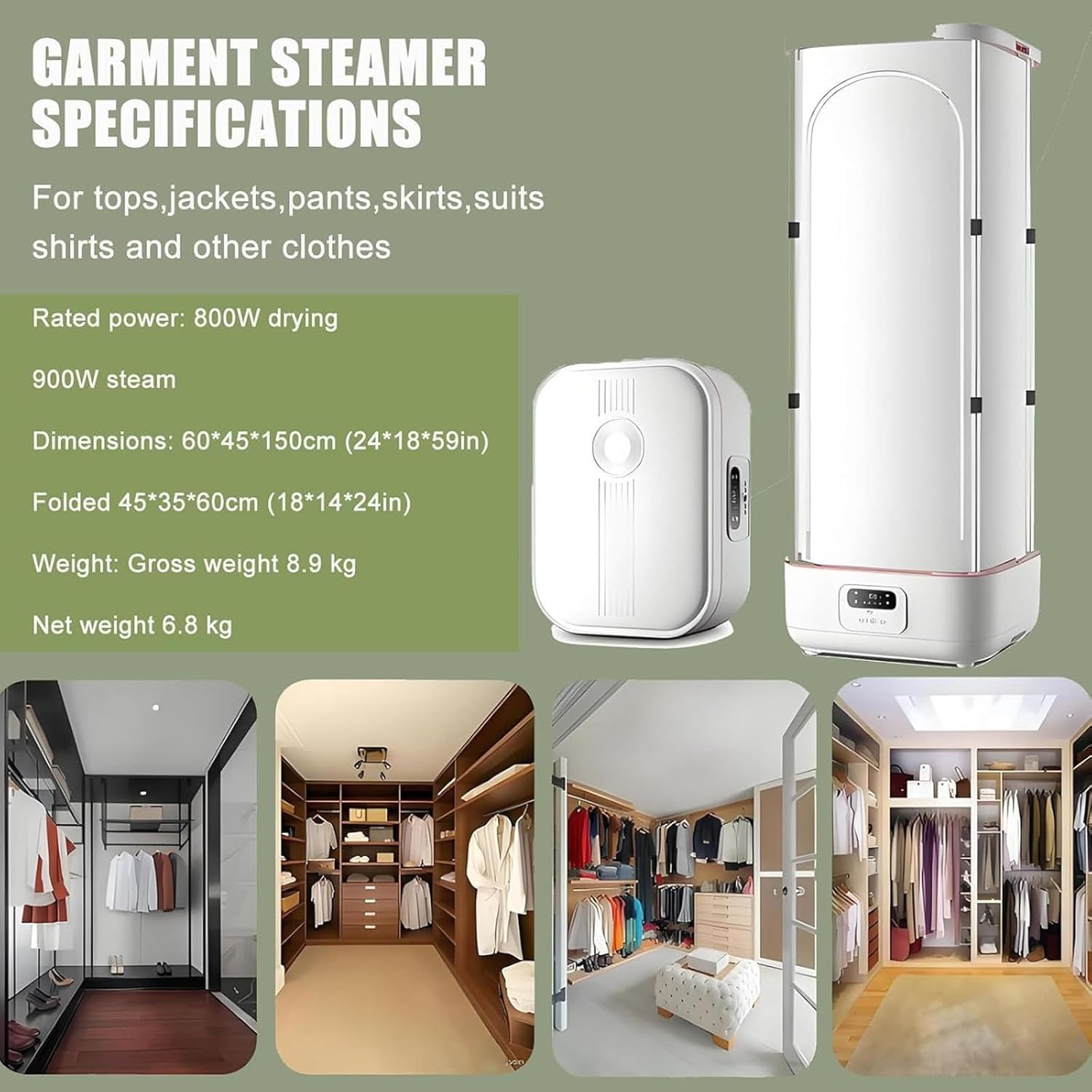 2-in-1 Vertical Steam Iron & Garment Steamer - 900W Automatic Ironing Machine, Electric Clothes Dryer, Compact Folding Clothes Rack for Effortless Wrinkle Removal and Fast Drying