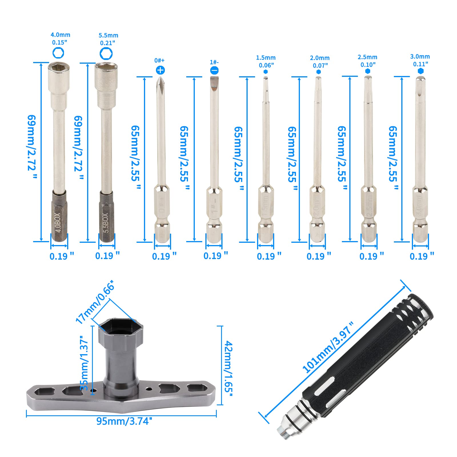 10-in-1 RC Tools Kit With Hex Screwdrivers & Wrench | Complete RC Repair Set For Cars, Drones & Helicopters