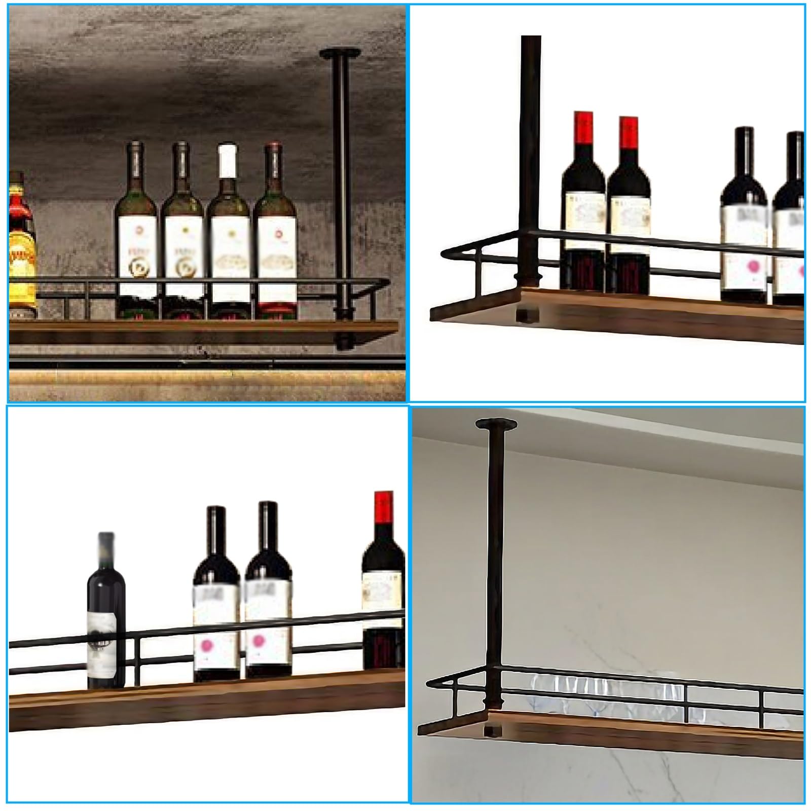 Dekorative Wohnaccessoires, Möbel, Hängeregale, Schwerlast-deckenregal, Hängendes Weinregal, Deckenregal Für Küche, Bar Oder Café, Organizer Für Weinflaschen, Pflanzen Black 100x25x50cm