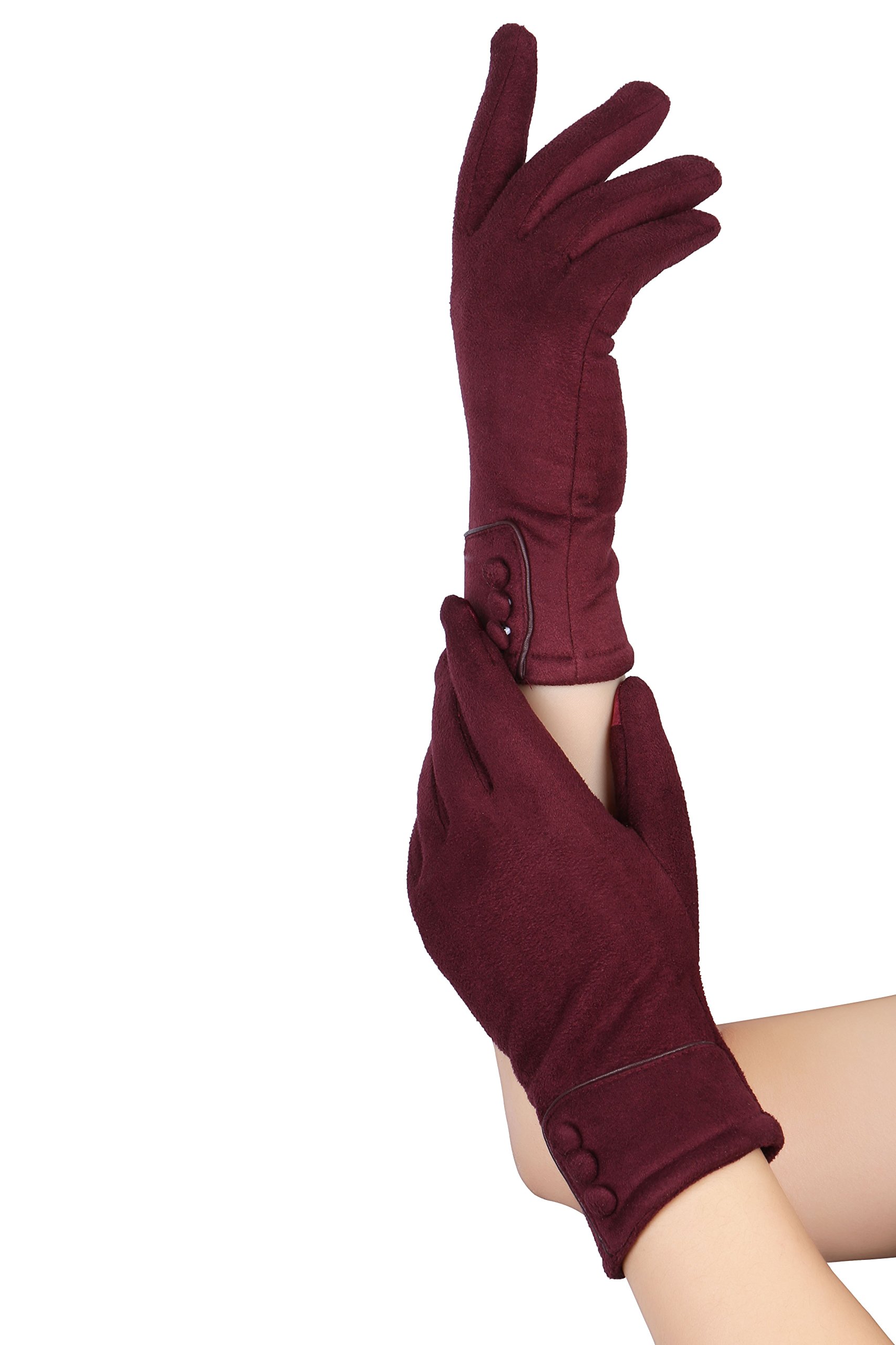 Winter Black Artificial Leather Touchscreen Gloves For Women Driving Dress Gloves With Fleece Lined PU Leather Gloves