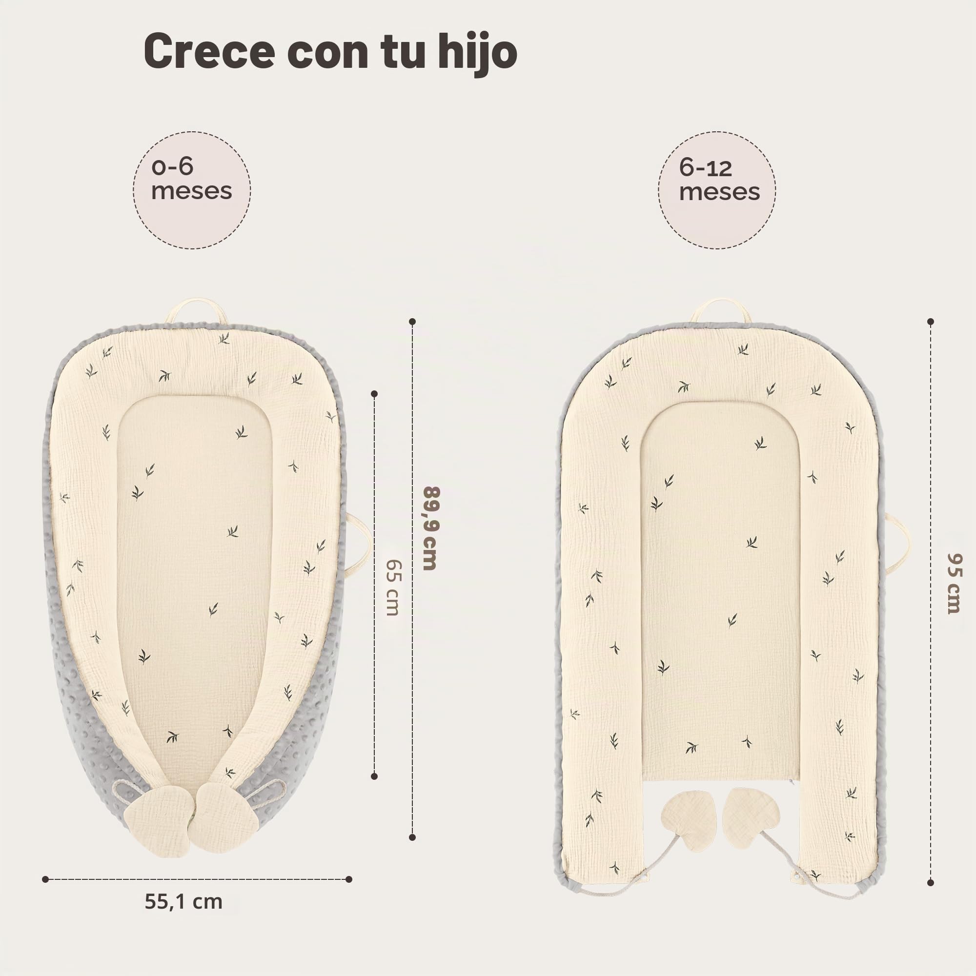 Bearmoss Nido para bebé recién nacido, multifuncional, para cuna, versátil, portátil, de dos caras, 90 x 55 cm
