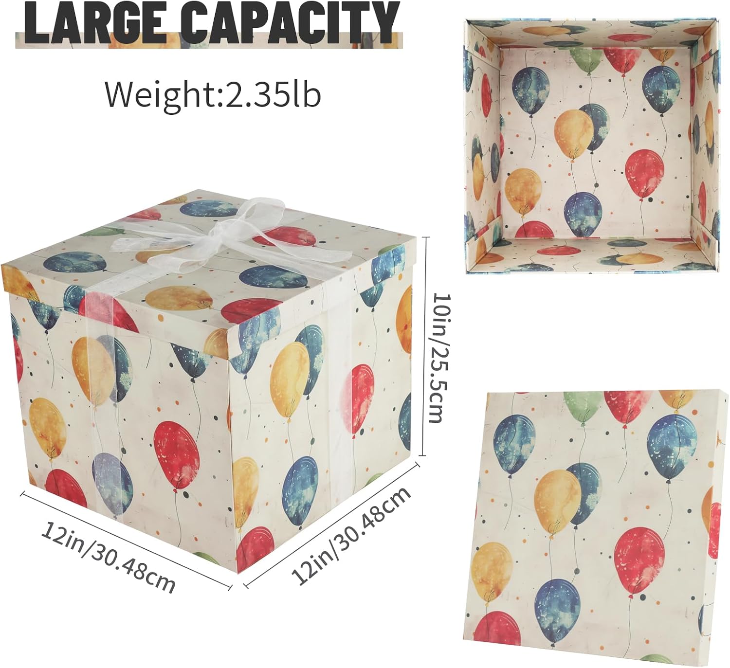 YINUOYOUJIA Gift Box12x12x10 Inches,Large Gift Boxes with Lids for Presents,Birthday Box, Gift Box Packaging for Baby Shower,Birthdays,Kids Party (Balloons Box)