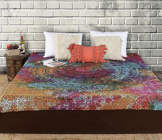 Craft Trade Mandala Mehrfarbig Wandteppich Indische Wandtuch Tapestry Wandbehang Boho Wandteppiche für Heimdeko Wohnzimmer und Schlafzimmer - 76 x 102 cm