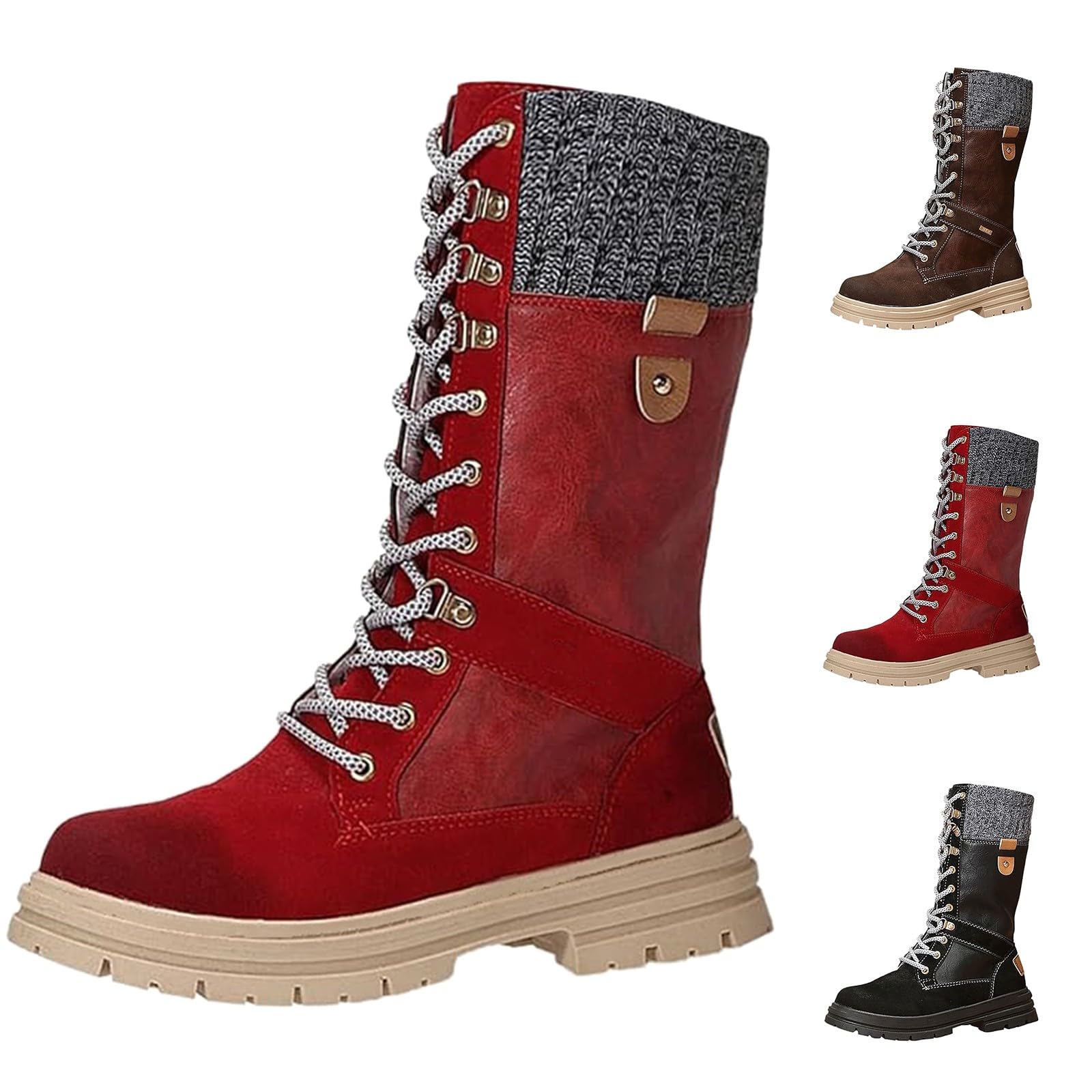 Genérico Botas de Mujer con Cordones Plataforma Botas Punta Redonda Elegantes Zapatos Suaves y Comodas Caminar Bota Informales Antideslizantes Botin para Otoño Invierno Trabajo Paseo y Uso Diario