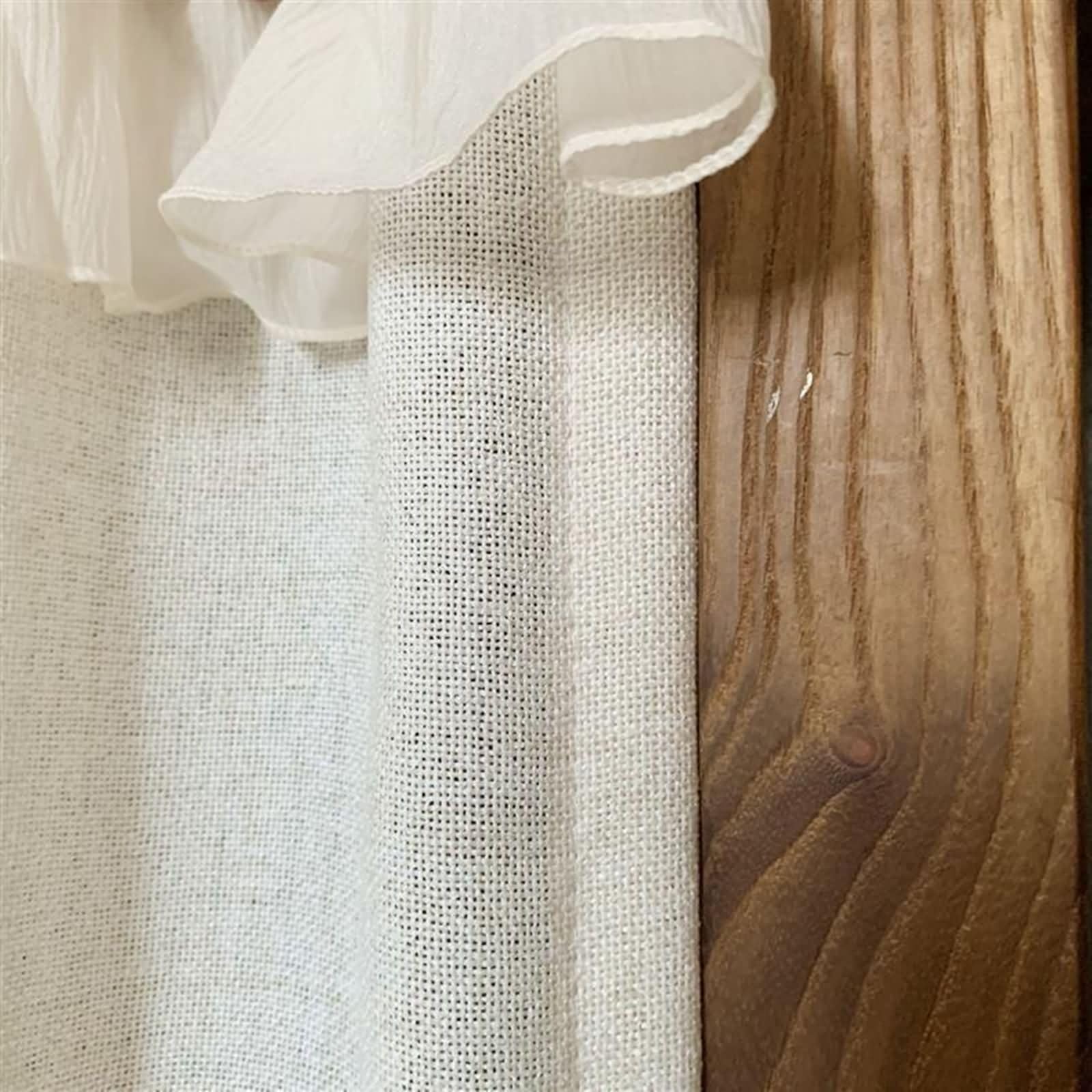 Küchen-Vorhänge 1 Stück Kurz,200 cm Breit,Klettverschluss | Einfarbig mit Pompon,Pflegeleicht Polyester,Lichtdurchlässig,Beige Weiß,200 x 100 CM