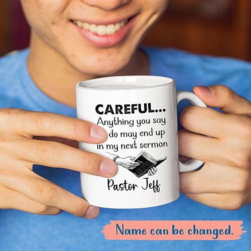 Miniatura 2 de Taza de café con nombre personalizado, regalo personalizado para pastores, hombres y mujeres, tazas de advertencia para pastores, cuidado con
