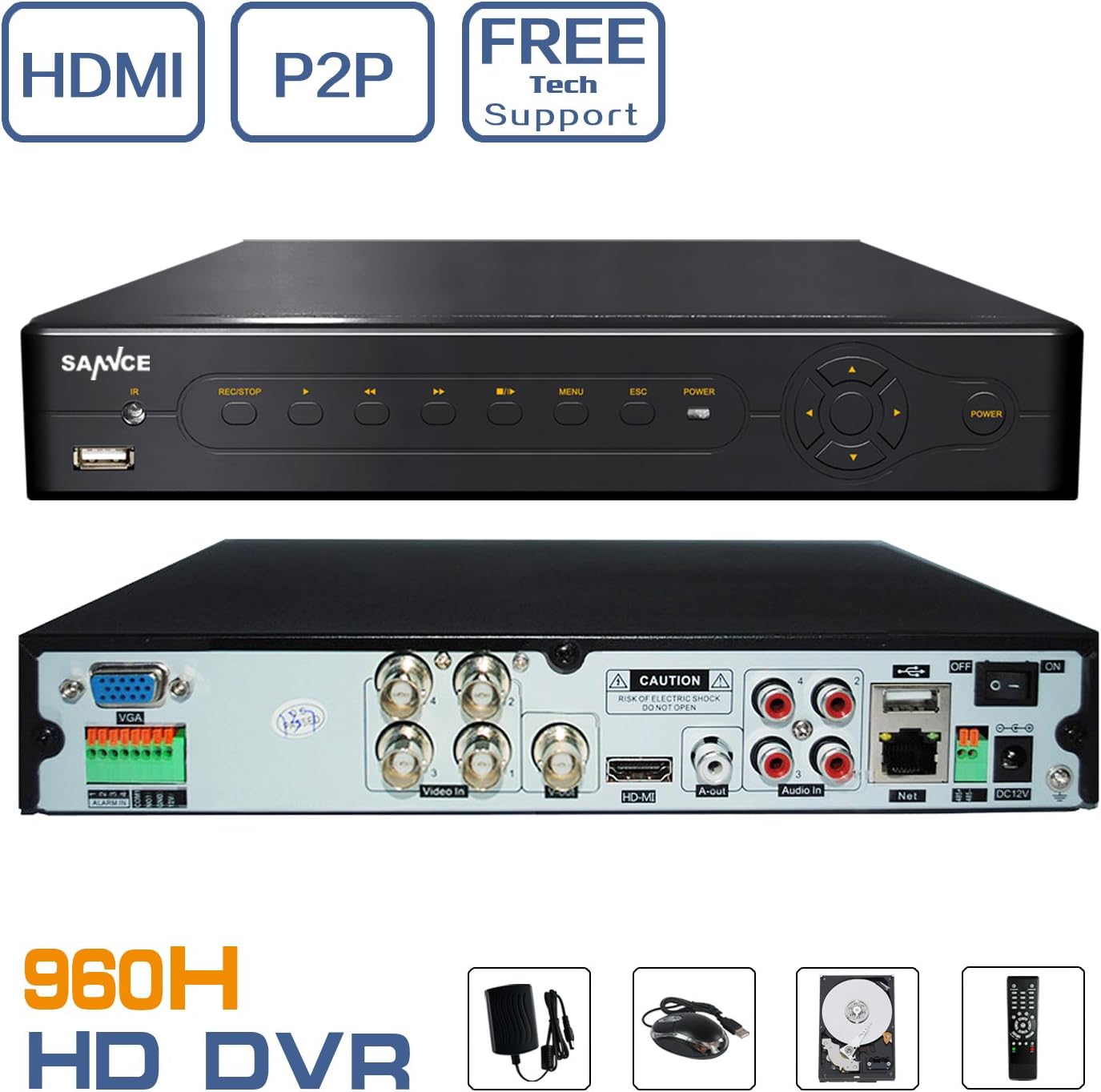 SANNCE 4Channel H.264 CCTV Digital Video Recorder DVR + IR Remote