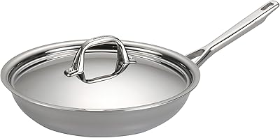 Anolon Triply Clad Stainless Steel Frying Pan / Fry Pan / Stainless Steel Skillet with Lid - 12.75 Inch, Silver