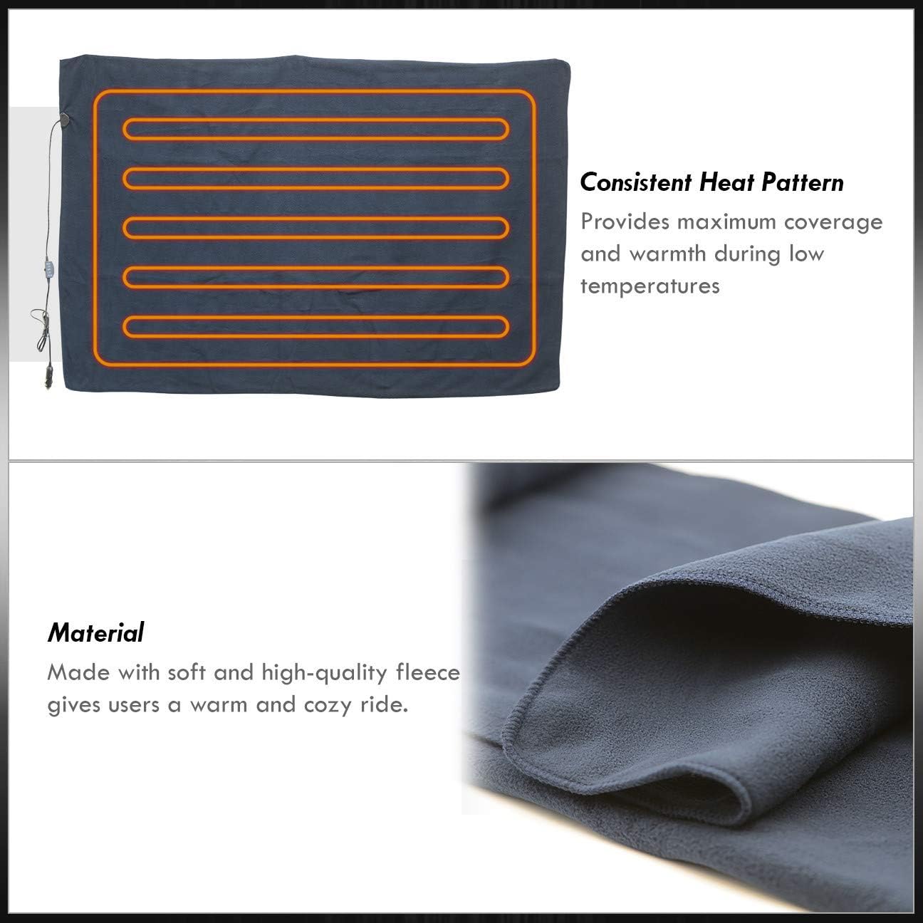 AJP Distributors 12V Car Truck Heated Blanket Electric Fleece Travel Heating Seat Blanket Throw Automotive Vehicle Road Travel Trip RV Soft Polar Fleece Winter Cold Weather- Anti-Flammable Material : Automotive