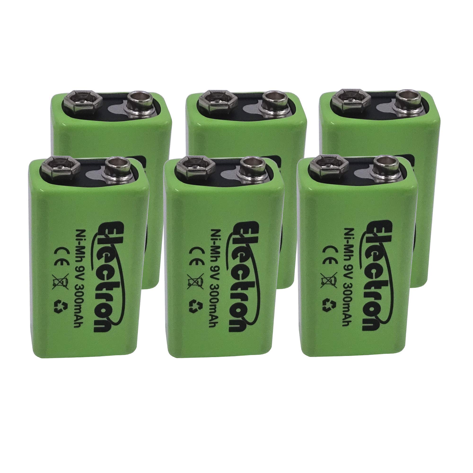 Lot de 6 piles rechargeables Ni-Mh 9 V 300 mAh 9 V Nimh