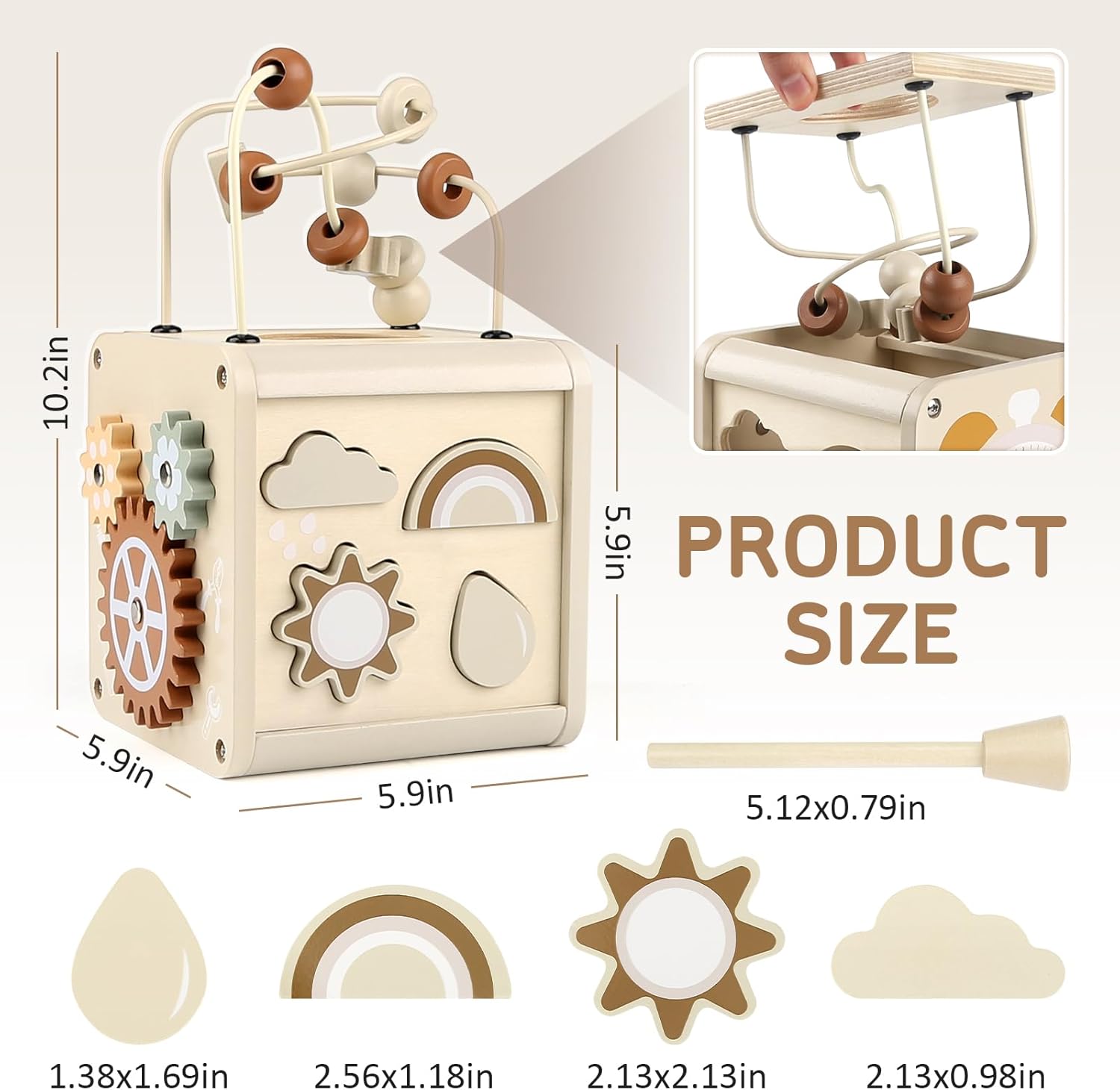 Vanplay Montessori Toys for 1+ Year Old Girls Boy Gifts, Wooden Sensory Activity Cube for Babies 12-18 Months, Learning Educational Toys 1 2 3 Year Old First Birthday Gifts for Toddler 1-3