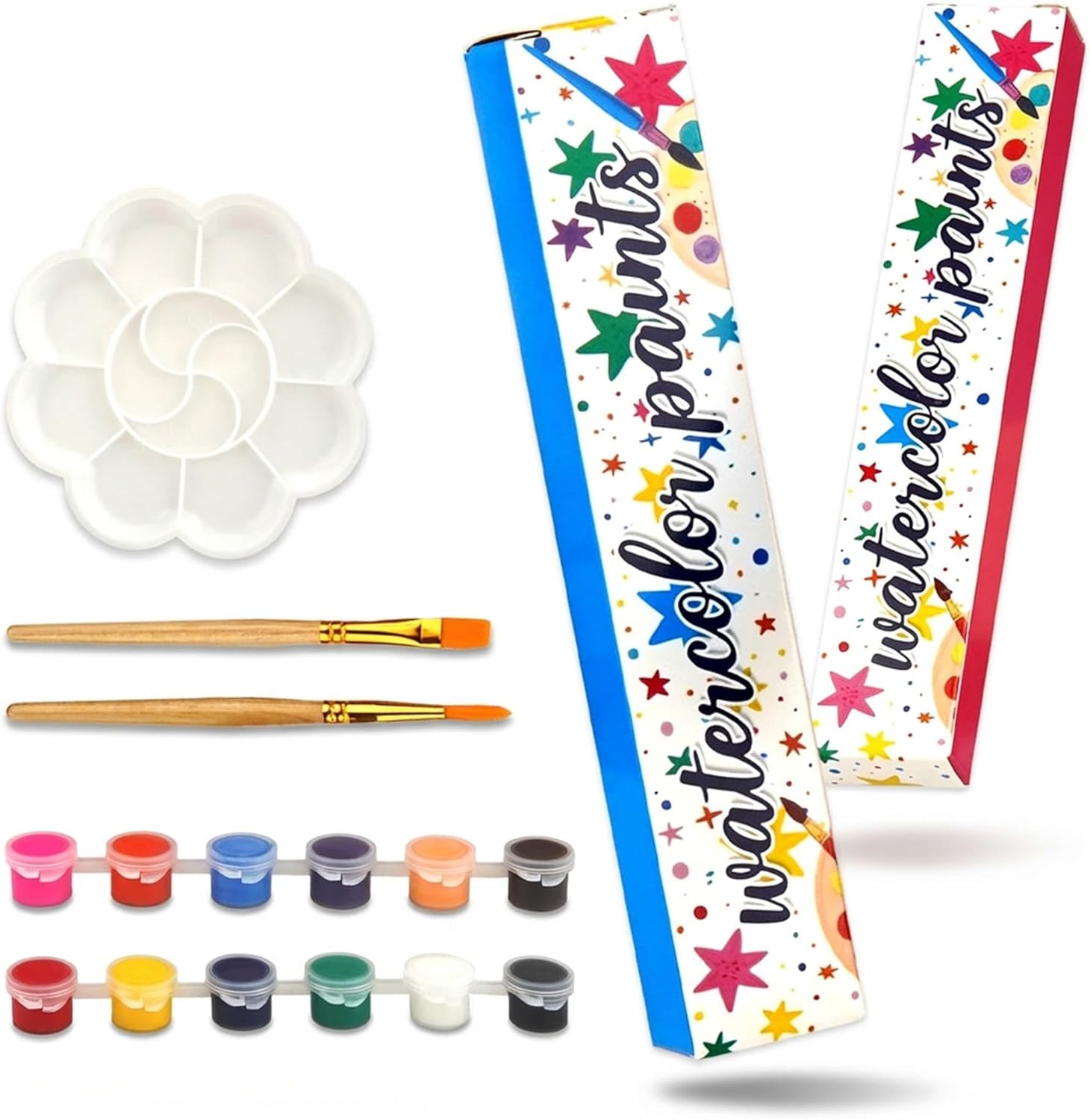 hapray Acrylic Paint Set for Kids, 12 Colors Washable Paints With 5 Drawing Trays&10 Wooden Paintbrushes, Mini Watercolor Paint Kit for Adults, Valentine Easter Christmas Art Craft Kit Gifts, 20 Set