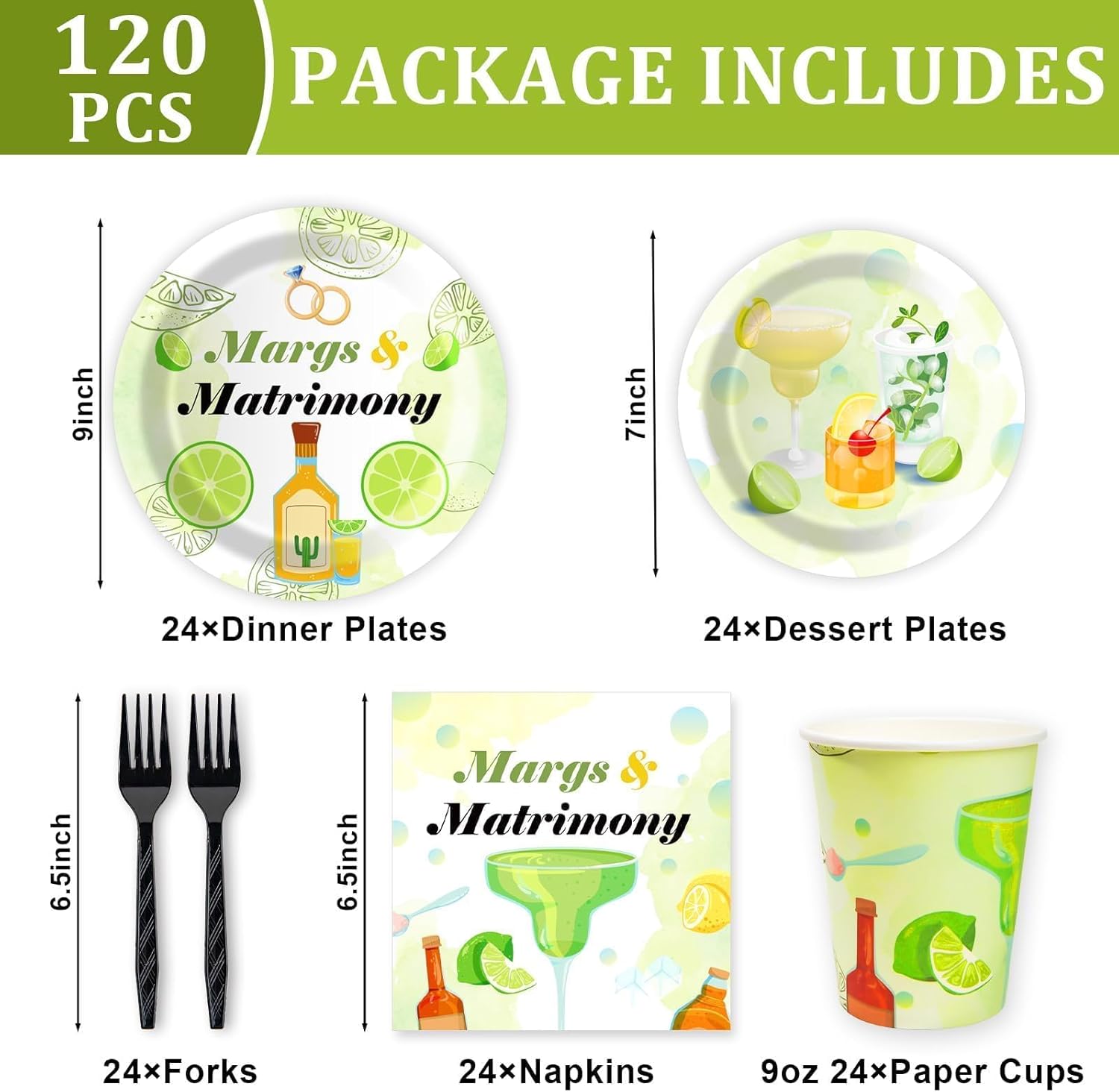 Margs And Matrimony Bachelorette Birthday Party Plates and Napkins Decorations Kit,Matrimony Tableware Supplies for Birthday Margarita Bachelorette Fiesta Favors Party Decor Service 24 Guests - Image 2