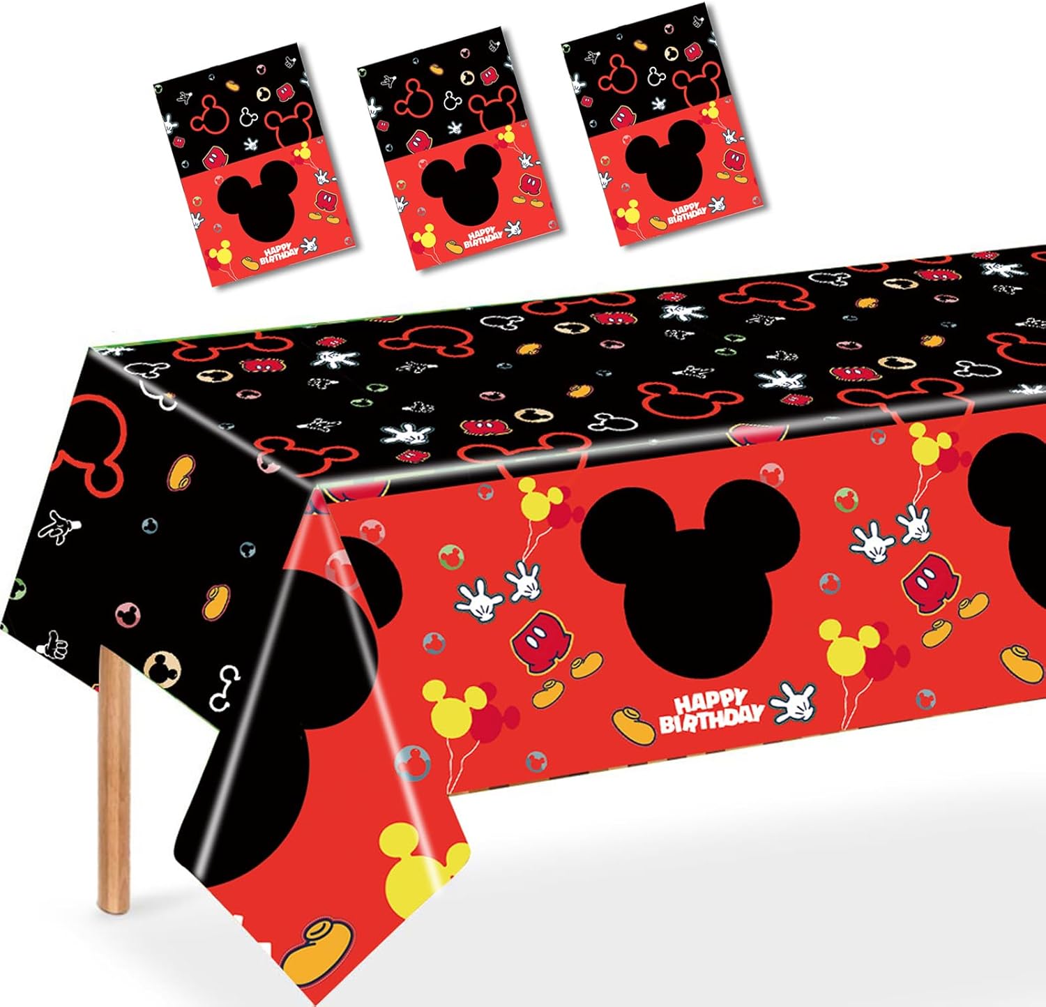 Nyhpar 3PCS Mouse Party Tablecloth, Black Red Plastic Tablecover Disposable Table Cloths Decor for Boys 1st 2nd 3rd Party Decorations Supplies, 86.6 x 51.2in
