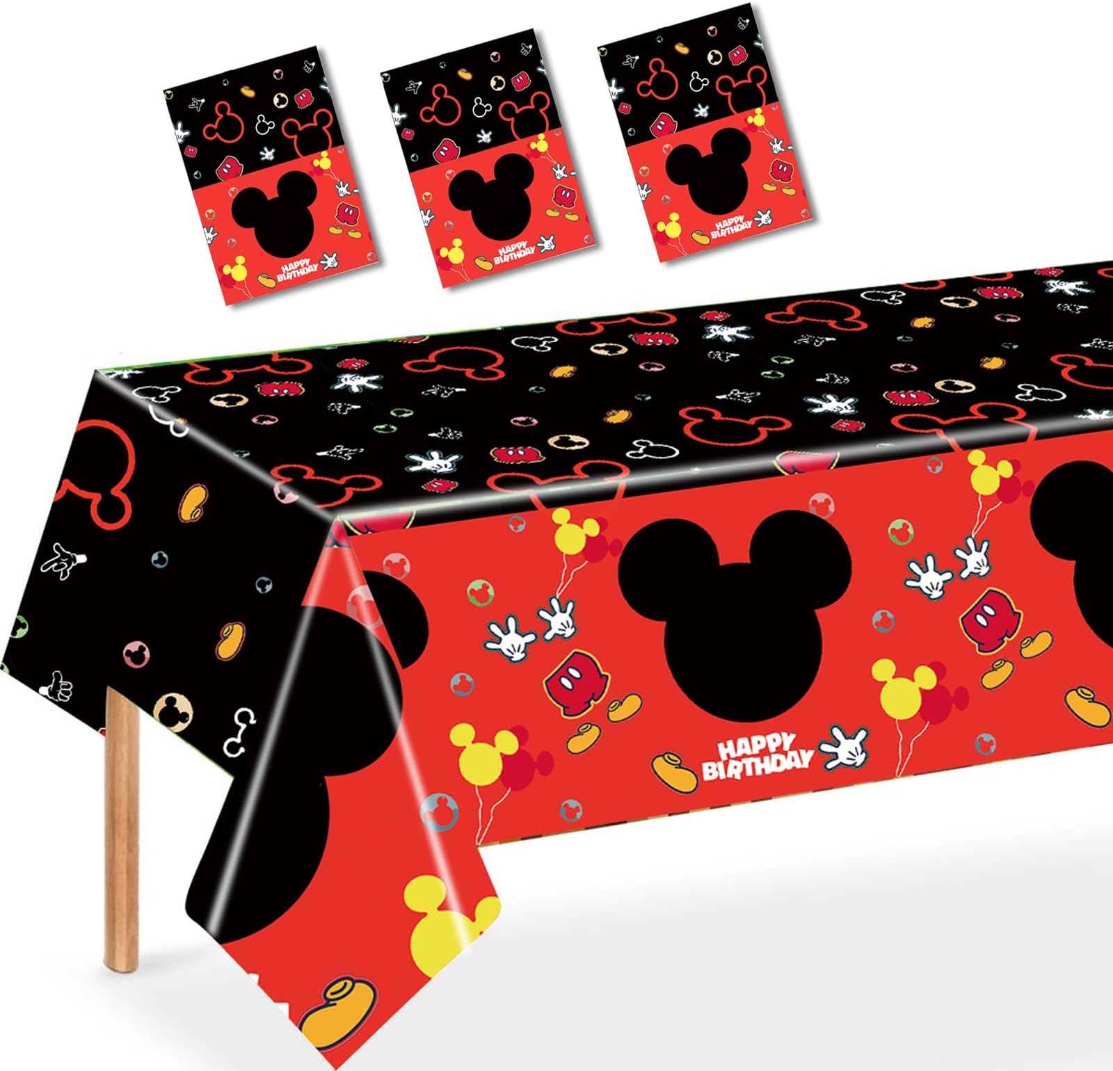 Nyhpar 3PCS Mouse Party Tablecloth, Black Red Plastic Tablecover Disposable Table Cloths Decor for Boys 1st 2nd 3rd Party Decorations Supplies, 86.6 x 51.2in