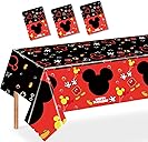 Nyhpar 3PCS Mouse Party Tablecloth, Black Red Plastic Tablecover Disposable Table Cloths Decor for Boys 1st 2nd 3rd Party Decorations Supplies, 86.6 x 51.2in