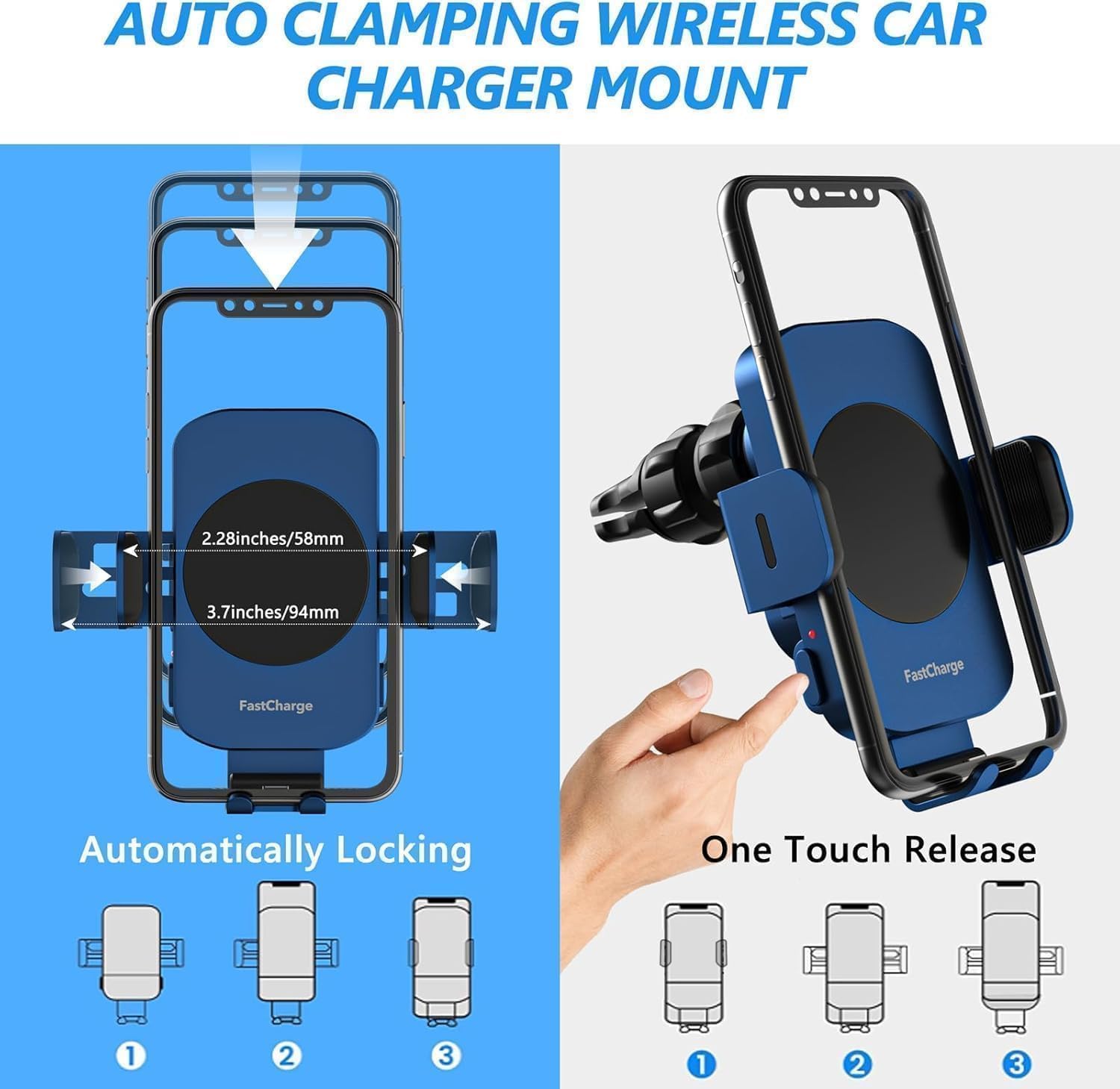 Kabelloses Kfz-Ladegerät, Schnellladung, 15 W, Auto-Klemmung, Kfz-Ladegerät, Handyhalterung, Handyhalterung für iPhone 17, 16, 15, 14, 13, 12, 11 Pro Max Xs, Samsung Galaxy S24 Ultra S23, S22, S21