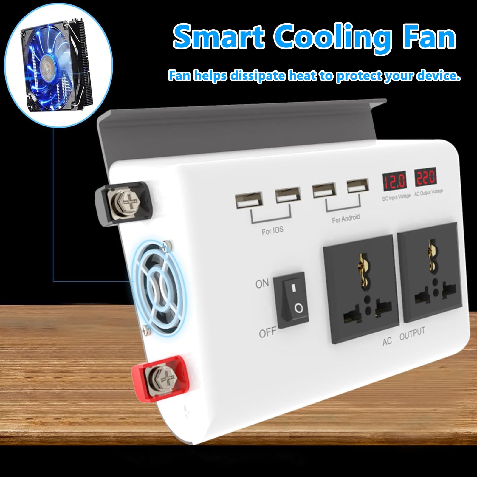Inversor 12v para 220v Inversor Coche 300W con 4 Puertos USB 2 Tomas AC Soporte para Teléfono Adaptador de Coche Onda Sinusoidal Modificada para Viajes 12V-220V
