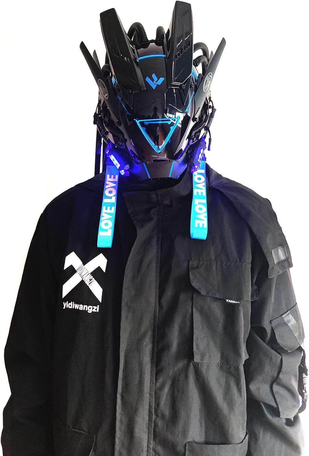 PipeHair Punk Mask Helmet,LED Light Futuristic Techwear Mask,Sci-Fi Full-Face Punk Helmet Costume Accessory