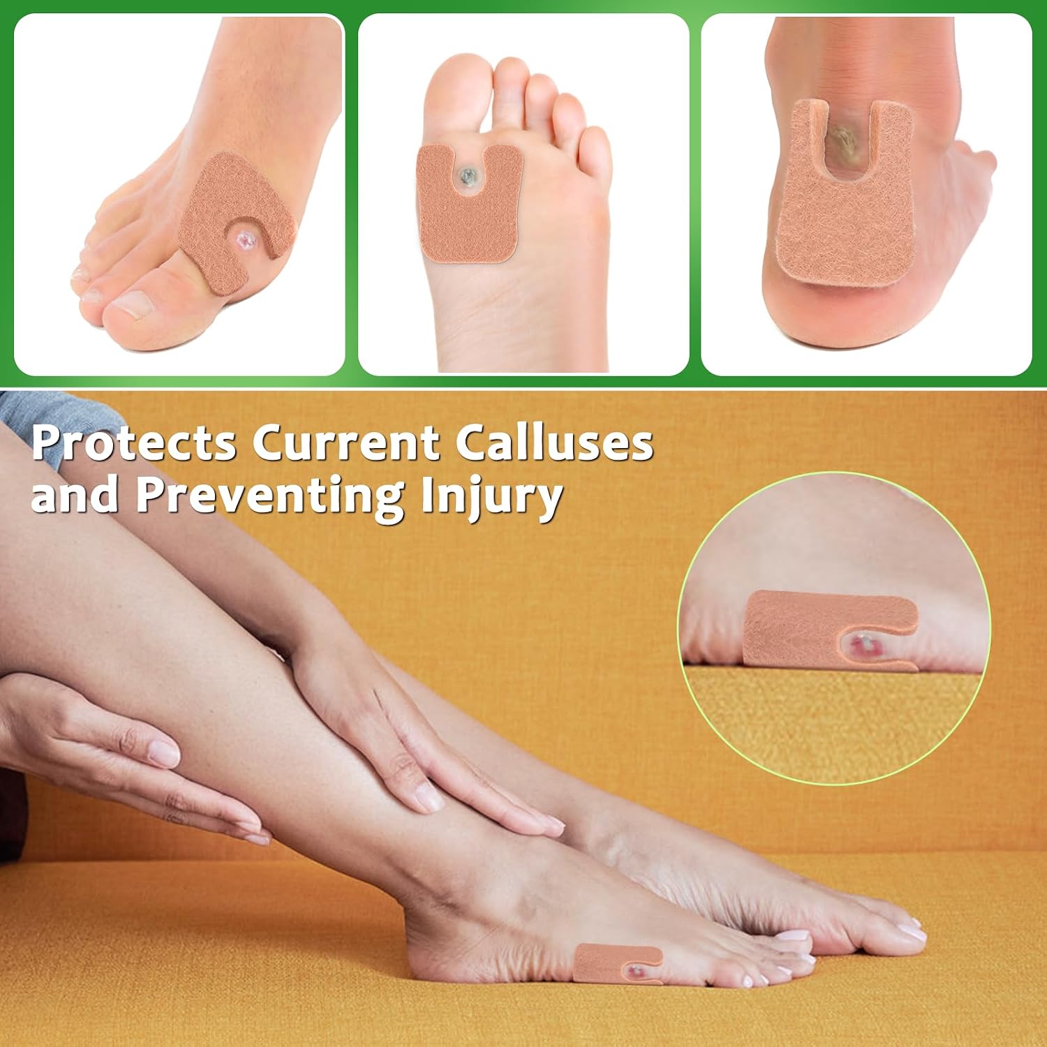 36 Pcs Callus Pads for Feet, U-Shaped Callus Cushions for Feet, Soft Felt Corn Pads for Bottom of Foot to Reduce Friction and Pressure