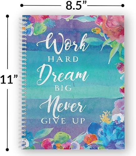 Miniatura 3 de Softcover Work Hard - Cuaderno de 8.5 x 11 pulgadas en espiral motivacional, 120 páginas con rayas universitarias, cubierta laminada brillante