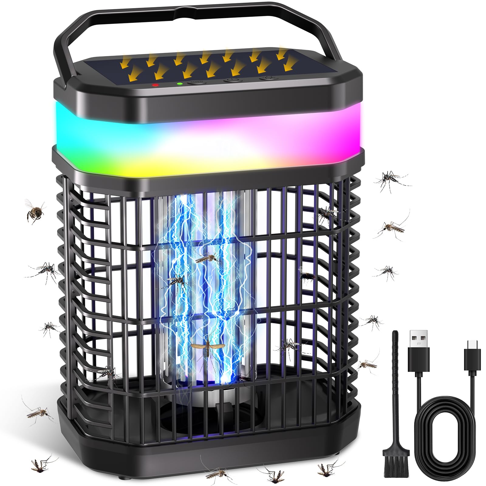 Photo 1 of Solar Bug Zapper Outdoor, 4 in 1 Portable & Rechargeable Bug Zapper Outdoor with 5000mAH Battery, 4000V Mosquito Zapper Waterproof with LED Night Light, for Camping, Patio, Backyard (Black)