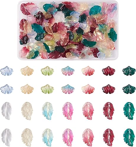 Miniatura 95 de Craftdady Dijes de cuentas de hojas de arce transparentes, colgantes colgantes de adorno para colgar, bonitos dijes para collares, pulseras, Hoja