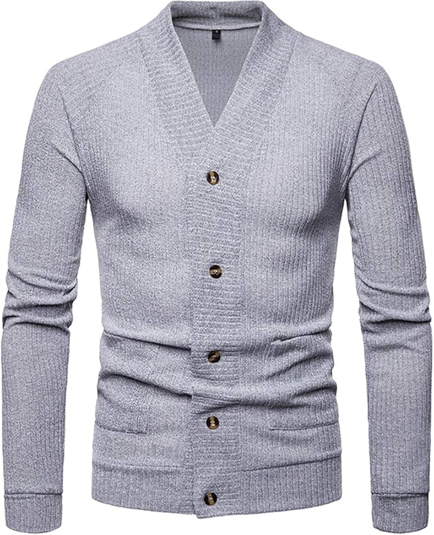 Uni Clau Fashion Men V-Neck Shawl Button Cardigan Sweater with Pocket Grey  : Amazon.in: Fashion