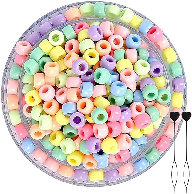 200Pcs Plastic Pony Beads for Jewellery Making, 6 * 9mm Colourful Beads for Crafts, Hair Beads for Bracelets Making Kit