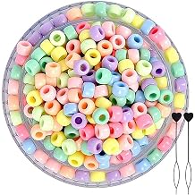 200Pcs Plastic Pony Beads for Jewellery Making, 6 * 9mm Colourful Beads for Crafts, Hair Bead for Bracelets Making Kit